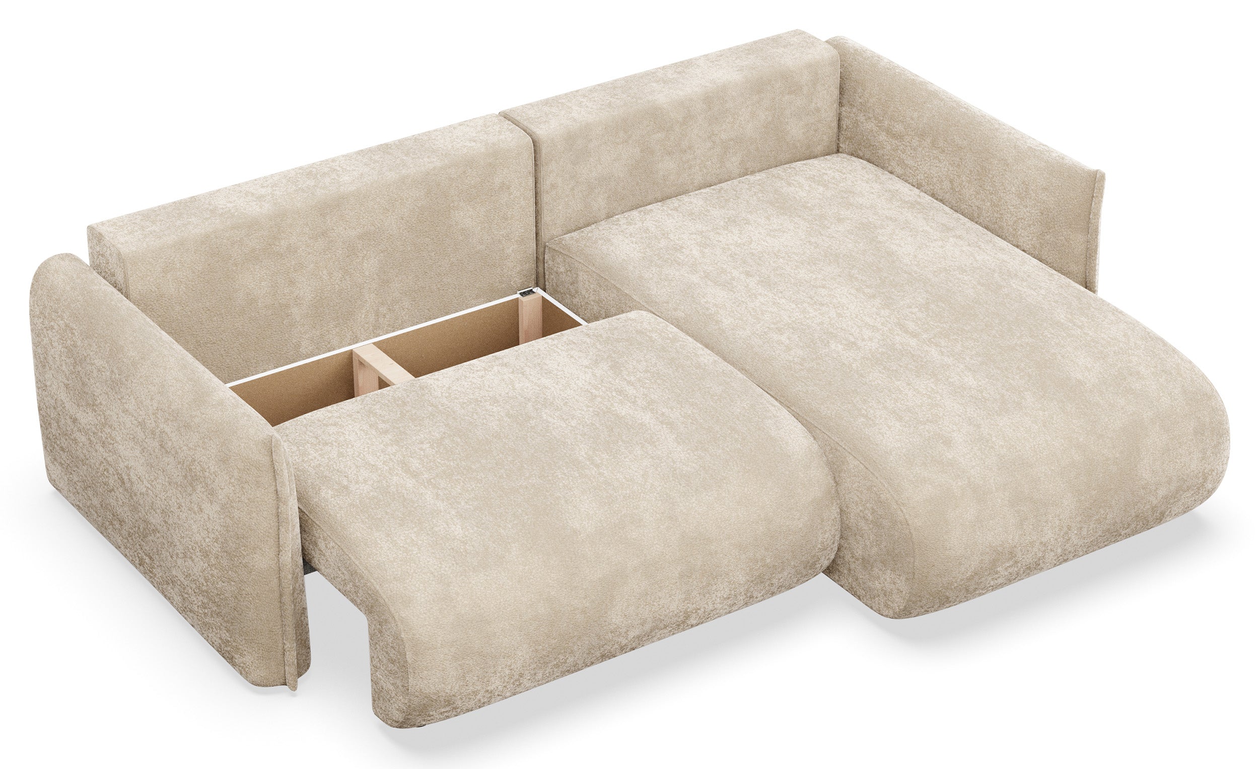 Ecksofa mit Schlaffunktion Cushi, L-förmig, rechtsseitig, mit Stauraum, beige Chenille