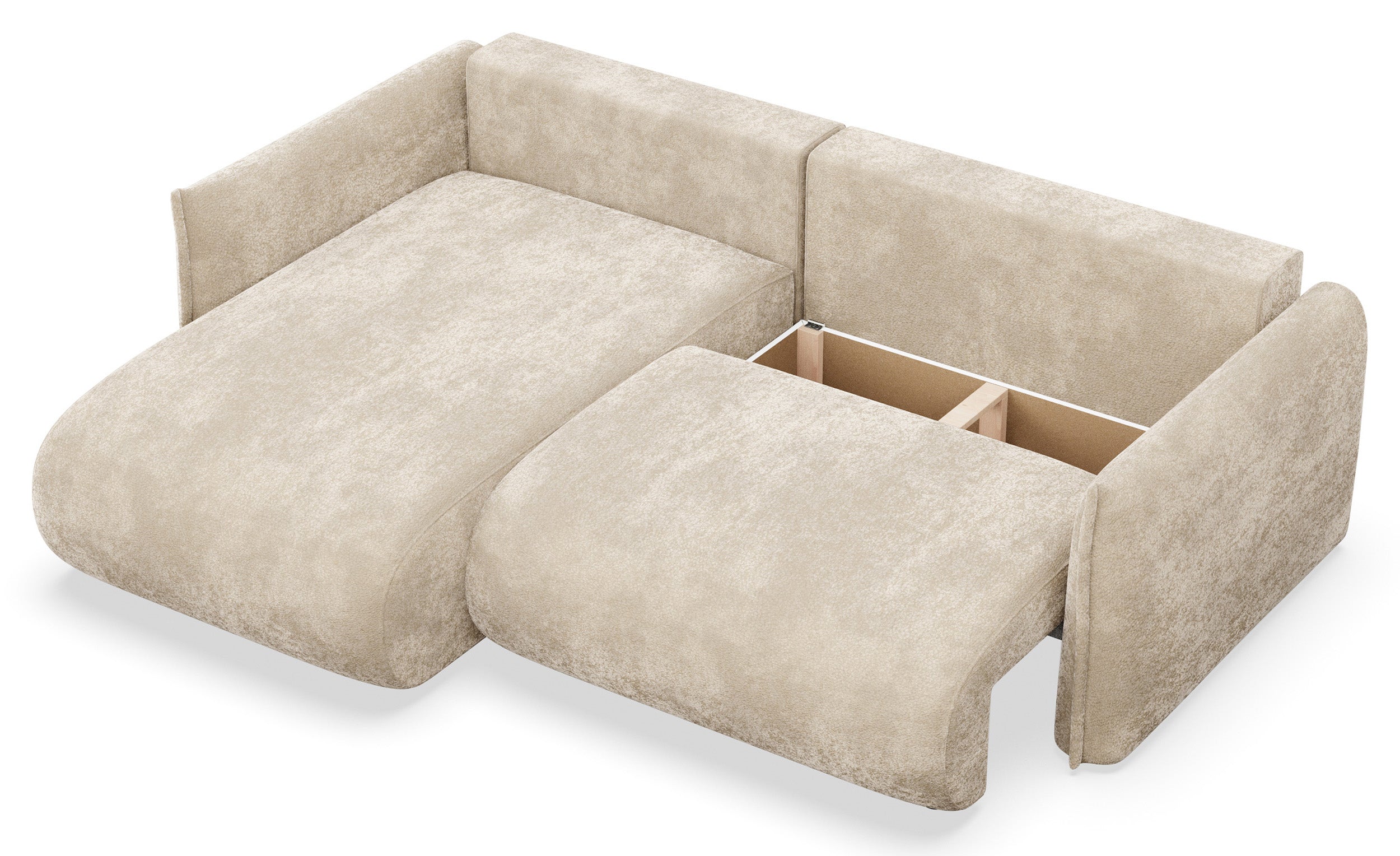 Ecksofa mit Schlaffunktion Cushi, L-förmig, linksseitig, mit Stauraum, beige Chenille