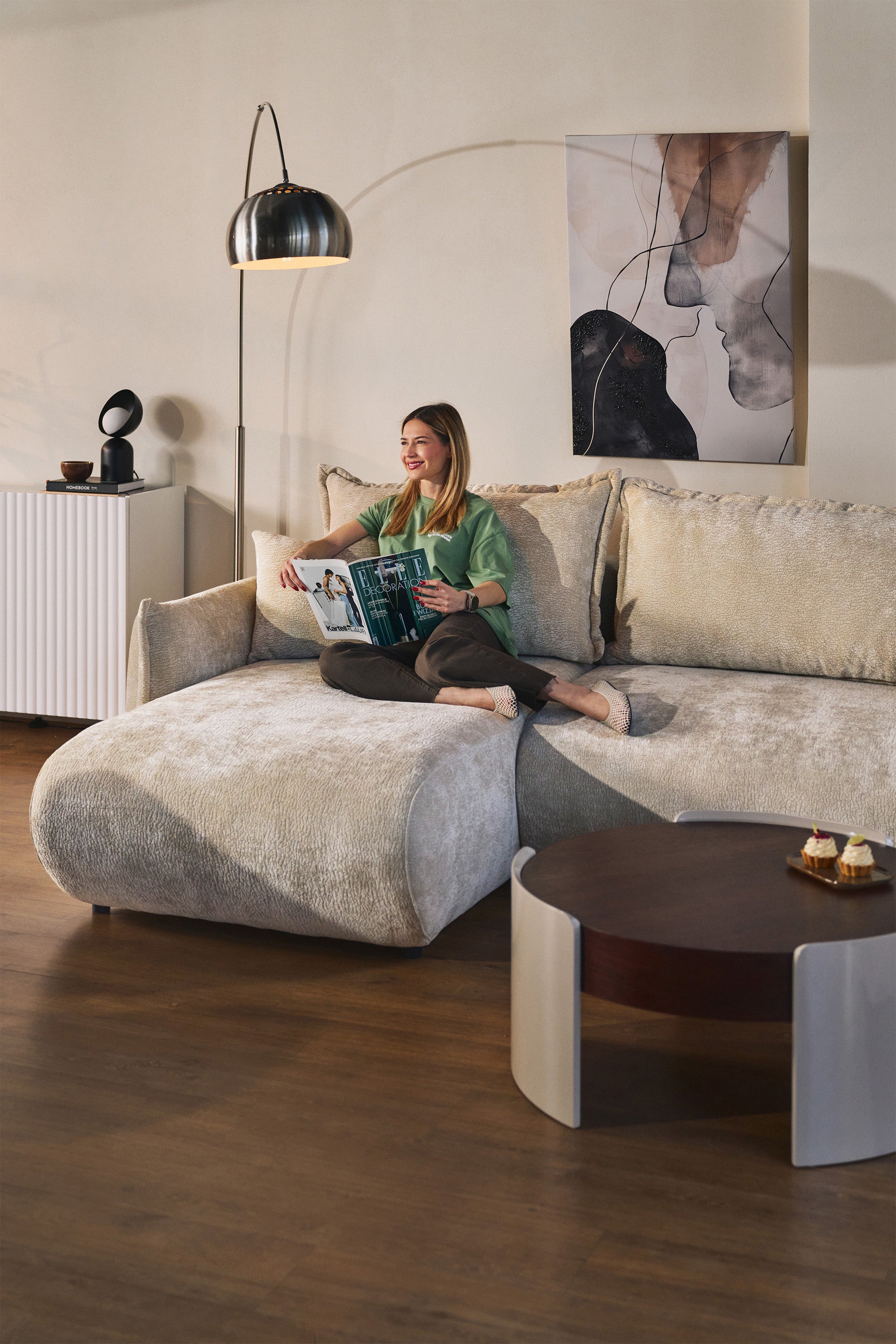Ecksofa mit Schlaffunktion Cushi, L-förmig, linksseitig, mit Stauraum, beige Chenille