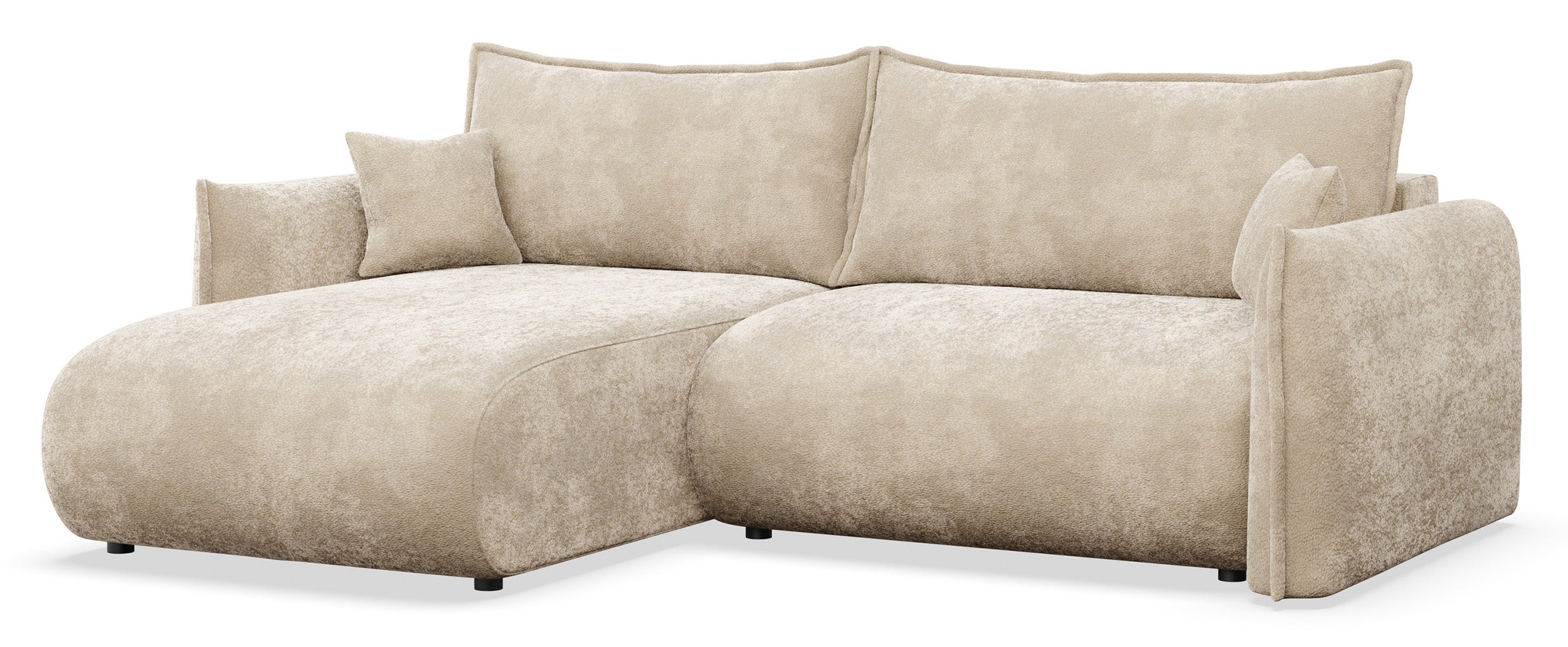 Ecksofa mit Schlaffunktion Cushi, L-förmig, linksseitig, mit Stauraum, beige Chenille