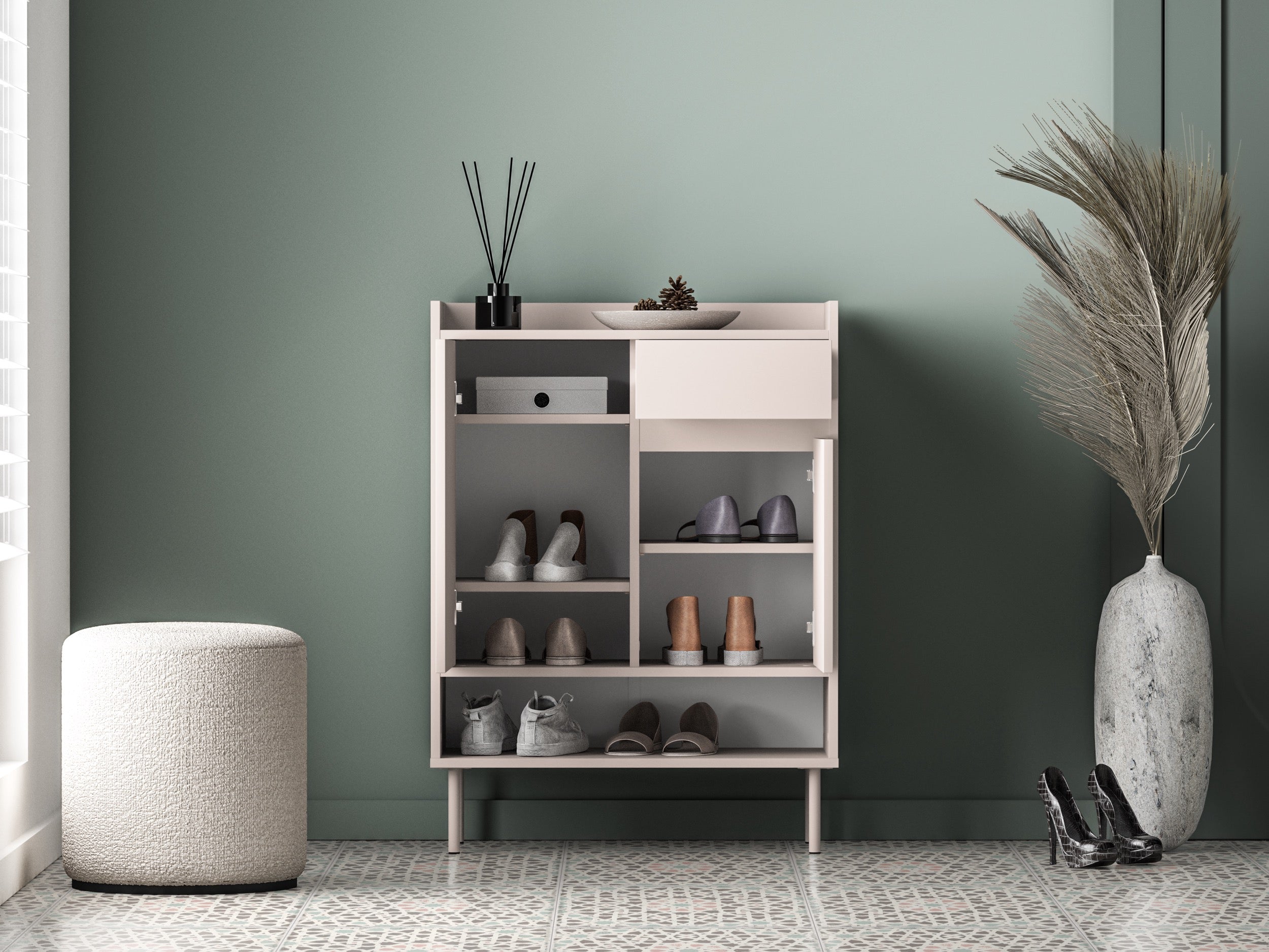 Zweittüriger Schuhschrank Dioce mit Schublade 70 cm Kaschmir