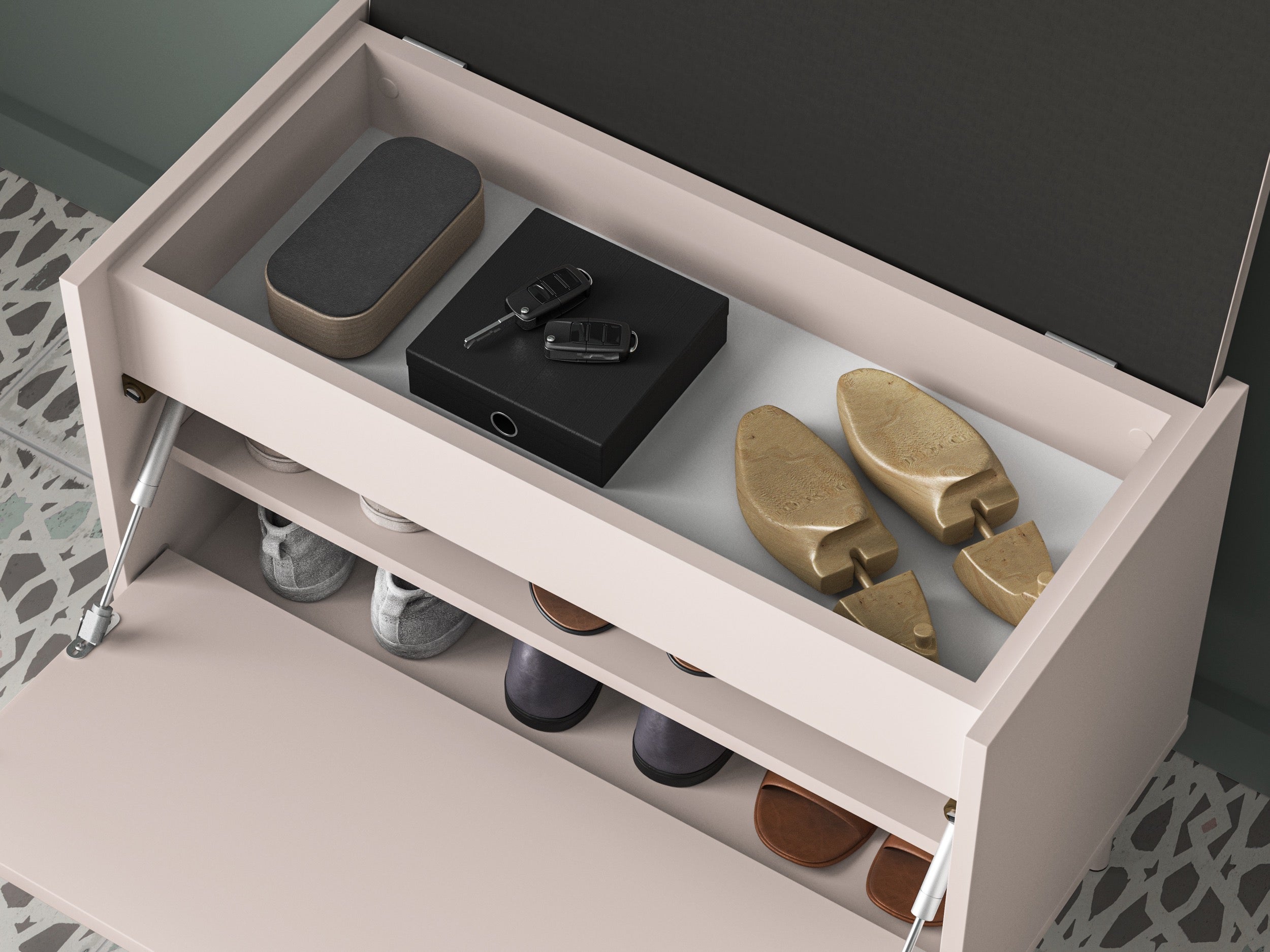 Schuhschrank Dioce mit Klappe und Sitzfläche 69 cm Kaschmir