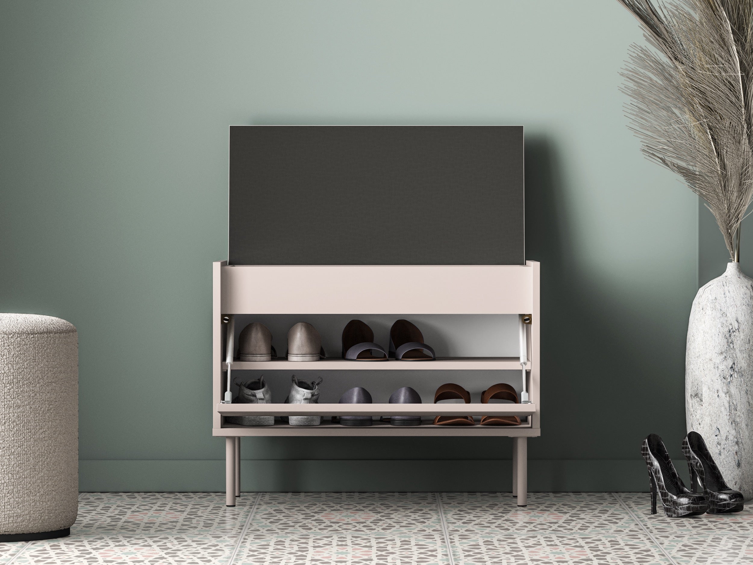 Schuhschrank Dioce mit Klappe und Sitzfläche 69 cm Kaschmir