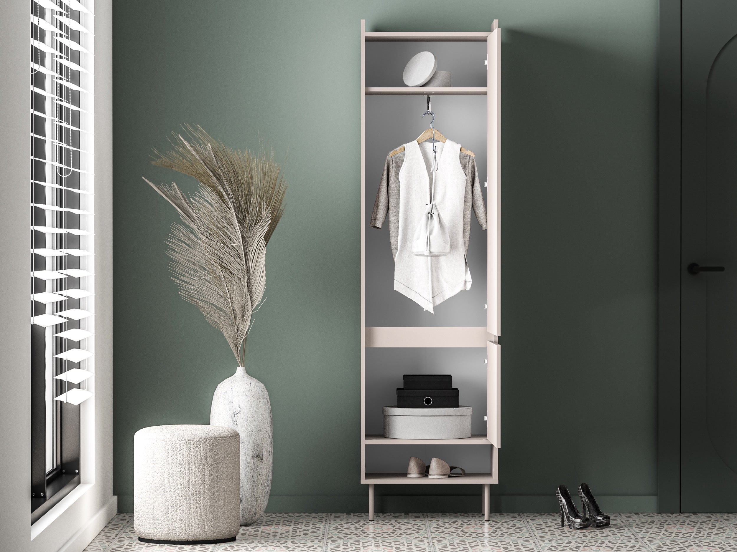Zweiflügeliger Kleiderschrank Dioce 54 cm mit Kleiderstange und Regal Kaschmir