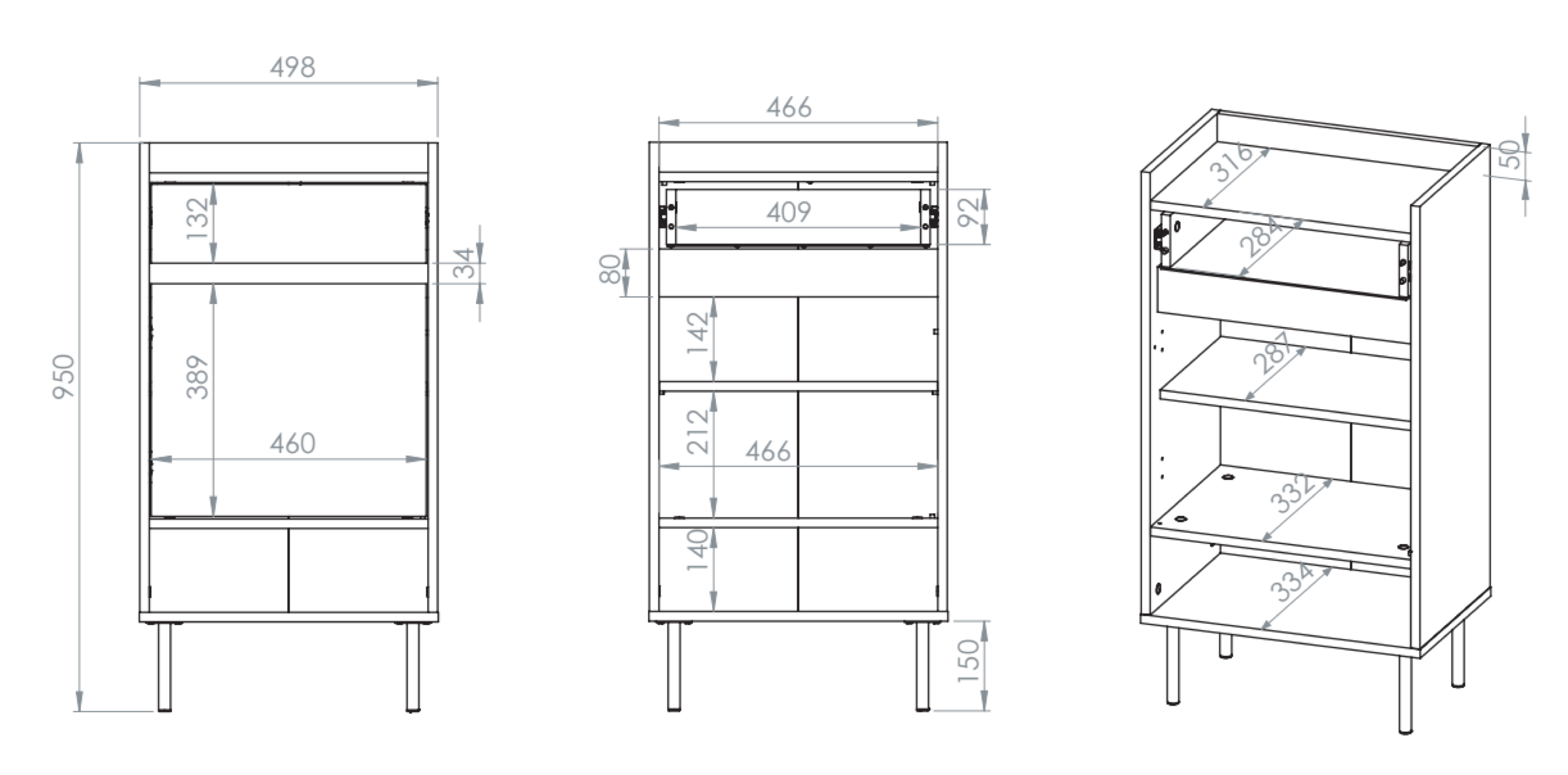 Einzeltüriger Schuhschrank Dioce mit Schublade, 50 cm, Kaschmir