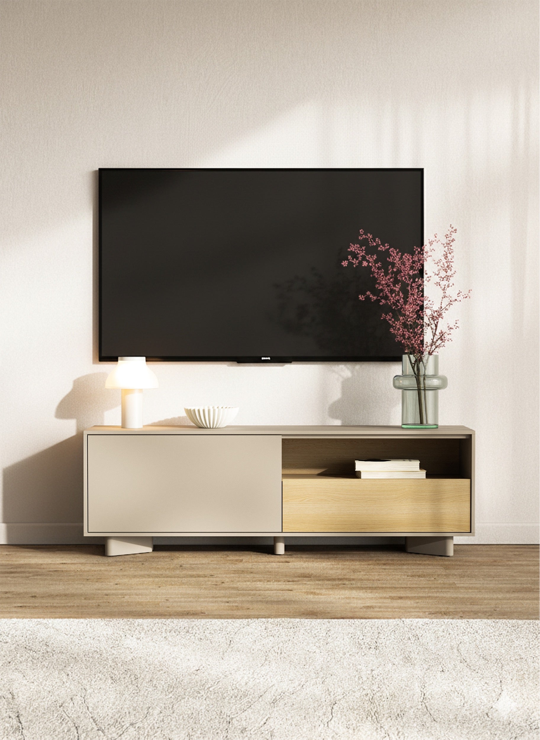 TV-Schrank Distria mit Schublade 140 cm Kaschmir/Vicenza-Eiche