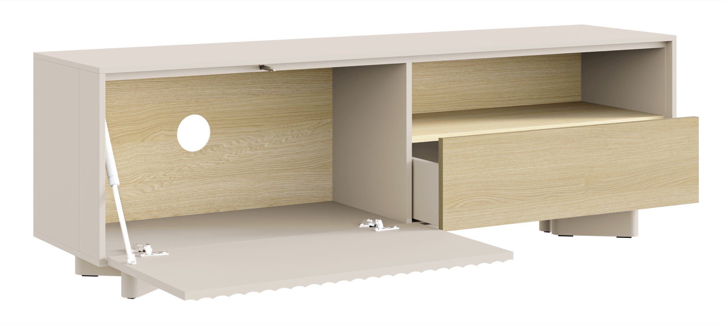 TV-Schrank Distria mit Schublade und geriffelter Front, 140 cm, Kaschmir/Vicenza-Eiche