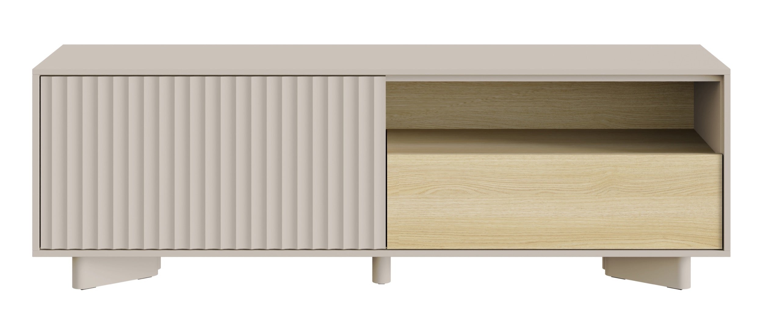 TV-Schrank Distria mit Schublade und geriffelter Front, 140 cm, Kaschmir/Vicenza-Eiche