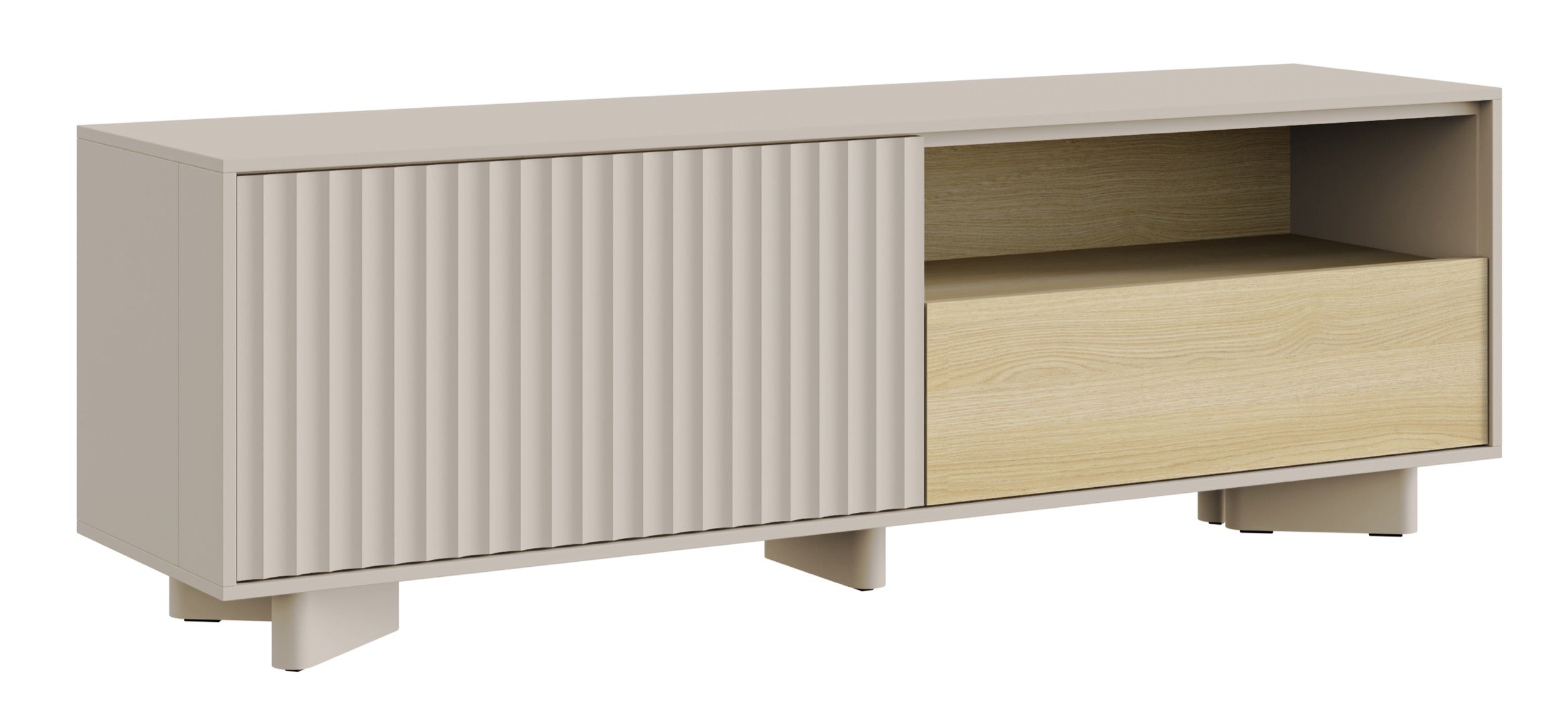 TV-Schrank Distria mit Schublade und geriffelter Front, 140 cm, Kaschmir/Vicenza-Eiche
