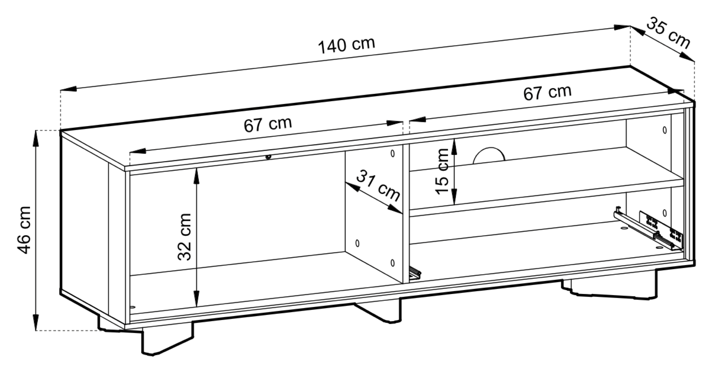 TV-Schrank Distria mit Schublade und geriffelter Front, 140 cm, Kaschmir/Vicenza-Eiche