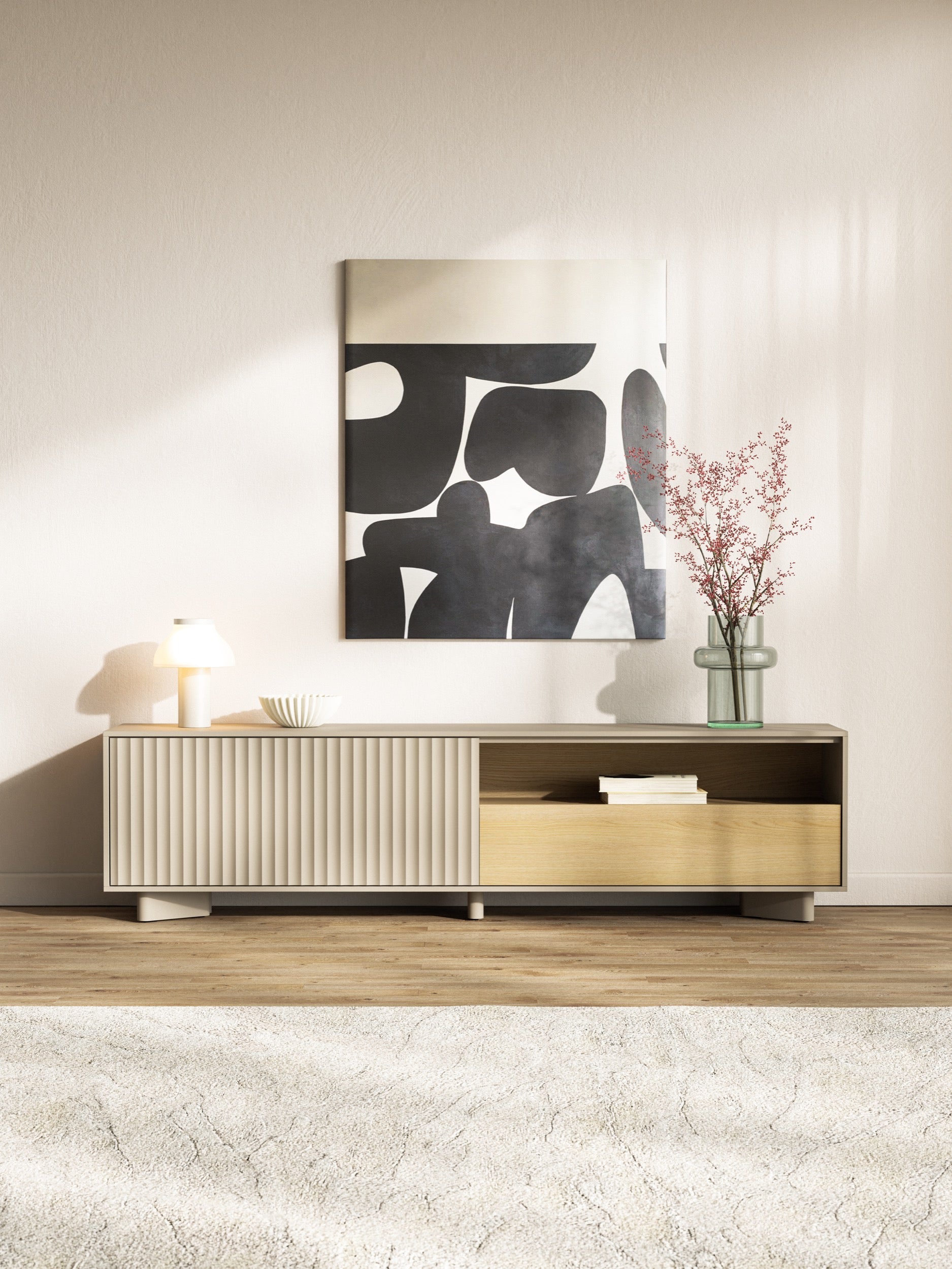 TV-Schrank Distria mit Schublade und geriffelter Front 175 cm Kaschmir/Vicenza-Eiche