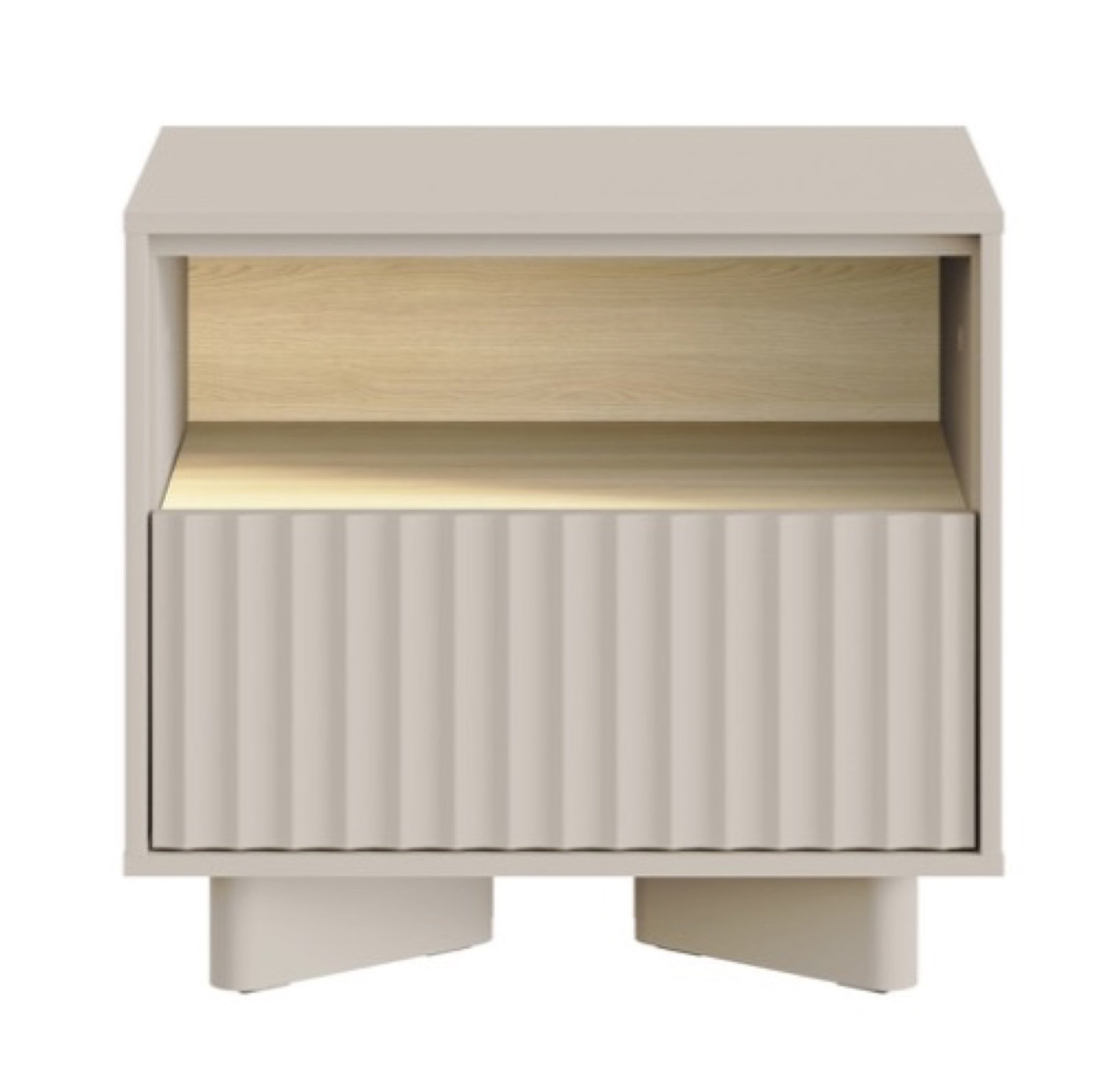 Nachttisch Distria mit Schublade und geriffelter Front 50 cm Kaschmir/Vicenza-Eiche