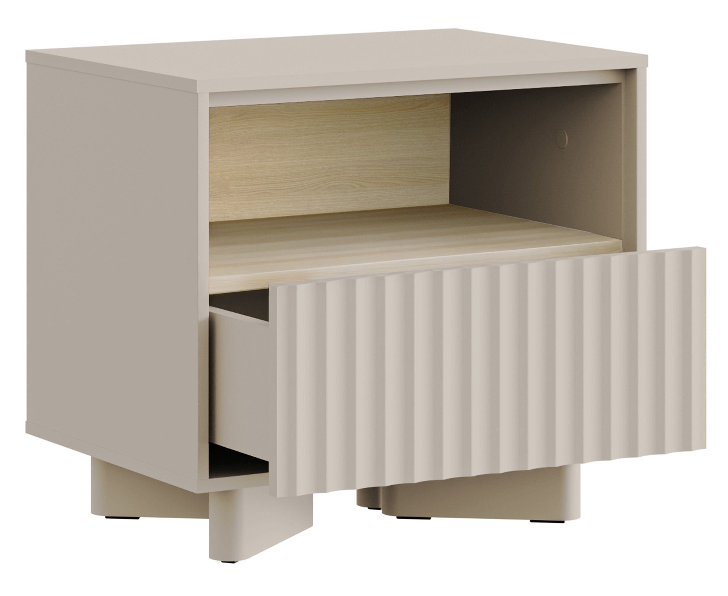 Nachttisch Distria mit Schublade und geriffelter Front 50 cm Kaschmir/Vicenza-Eiche