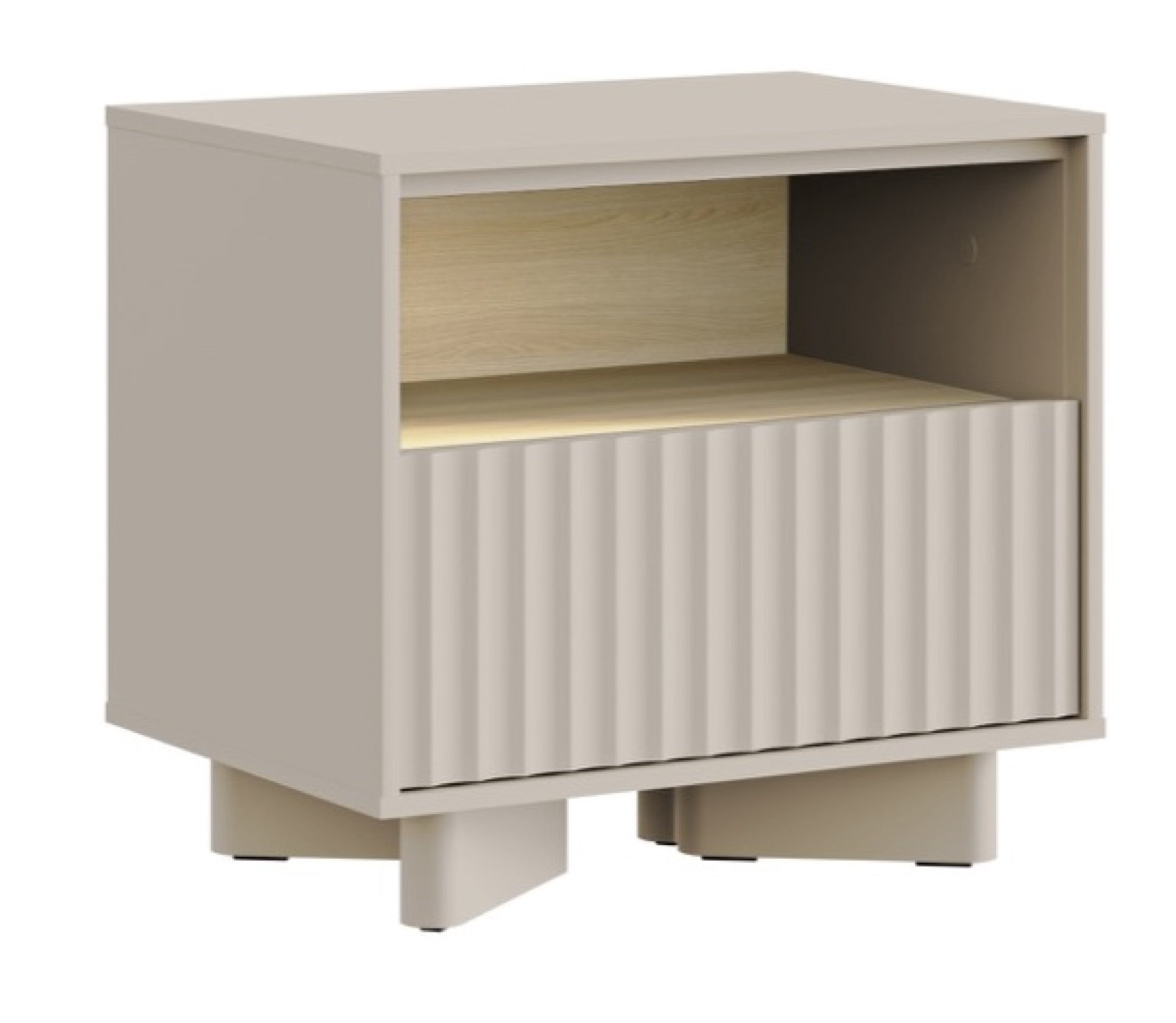 Nachttisch Distria mit Schublade und geriffelter Front 50 cm Kaschmir/Vicenza-Eiche