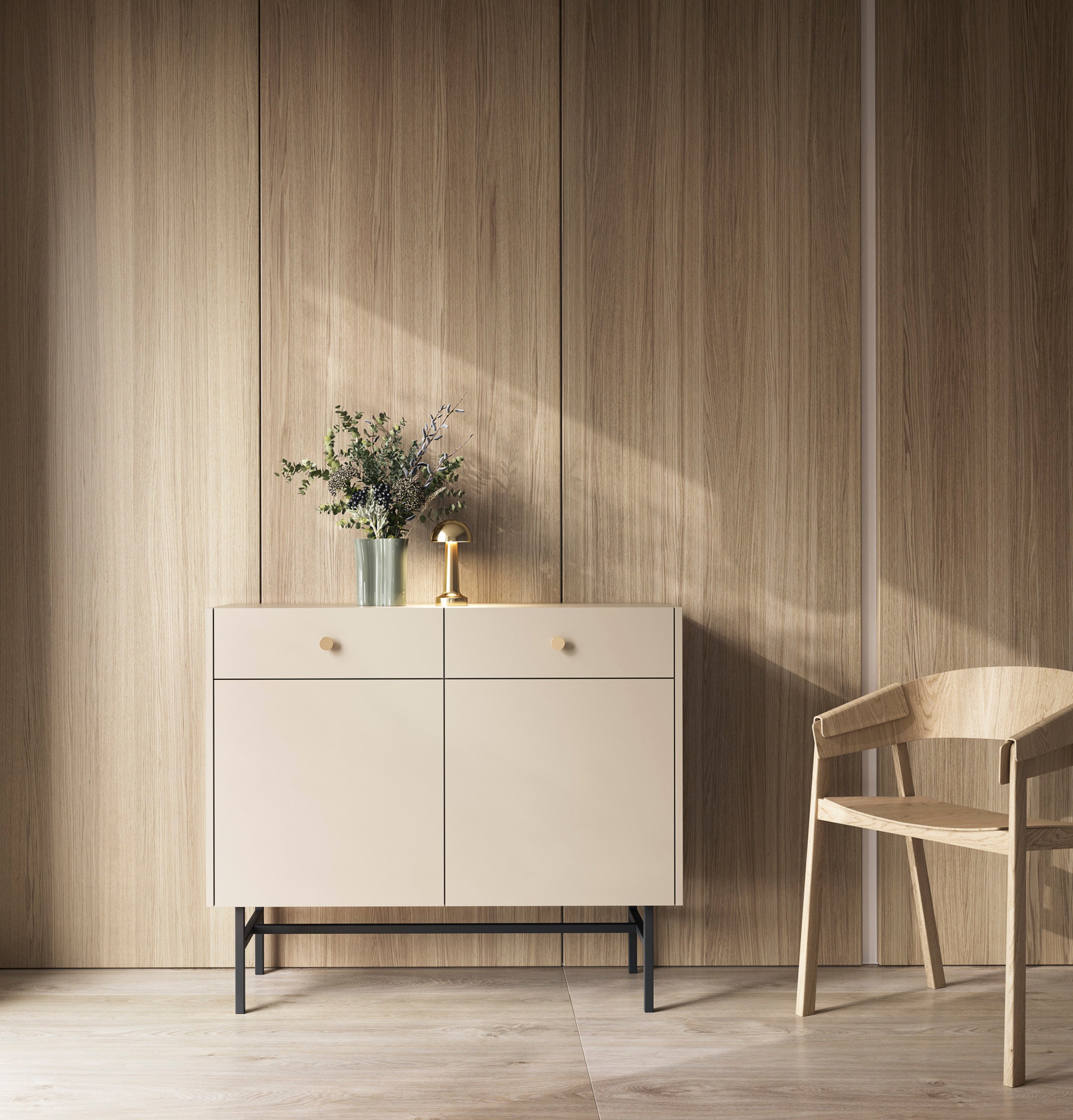 Zweiturige Kommode Divenos mit Schubladen 104 cm Grau-Beige