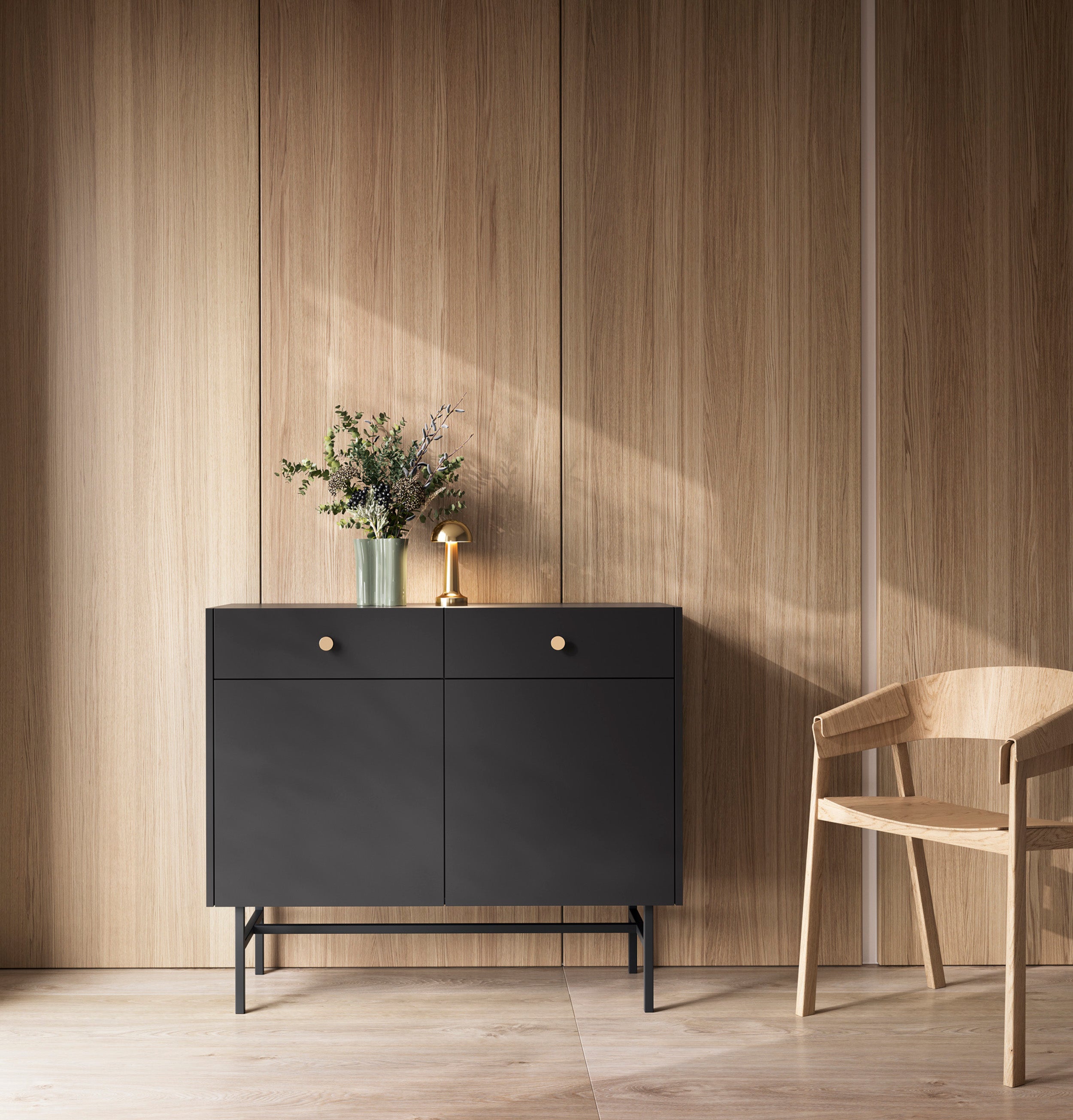 Zweitrüriger Divenos-Kommode mit Schubladen 104 cm Schwarz
