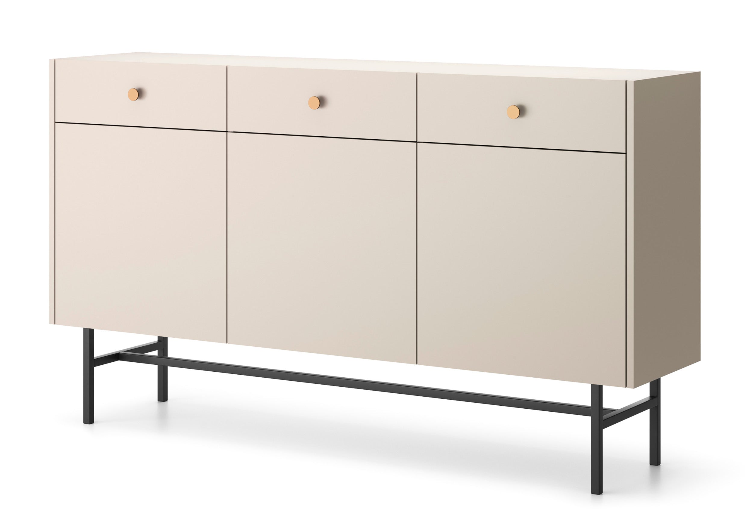 Drehtür-Kommode Divenos mit Schubladen 155 cm Grau-Beige