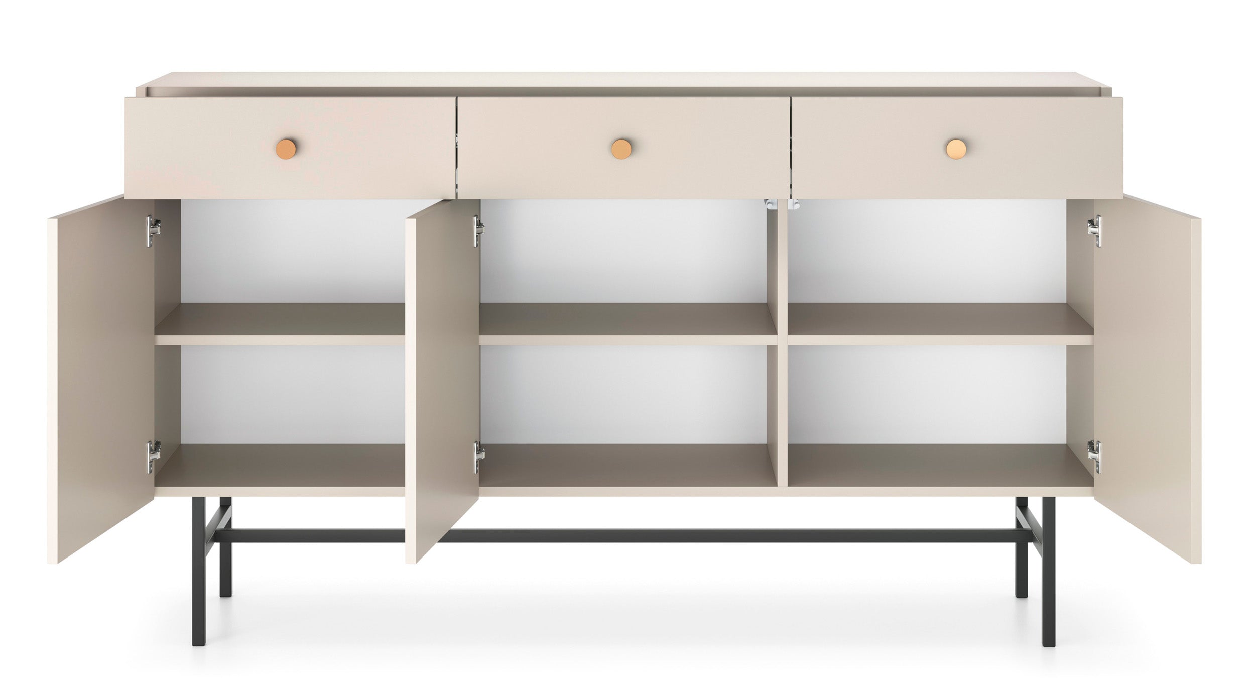 Drehtür-Kommode Divenos mit Schubladen 155 cm Grau-Beige