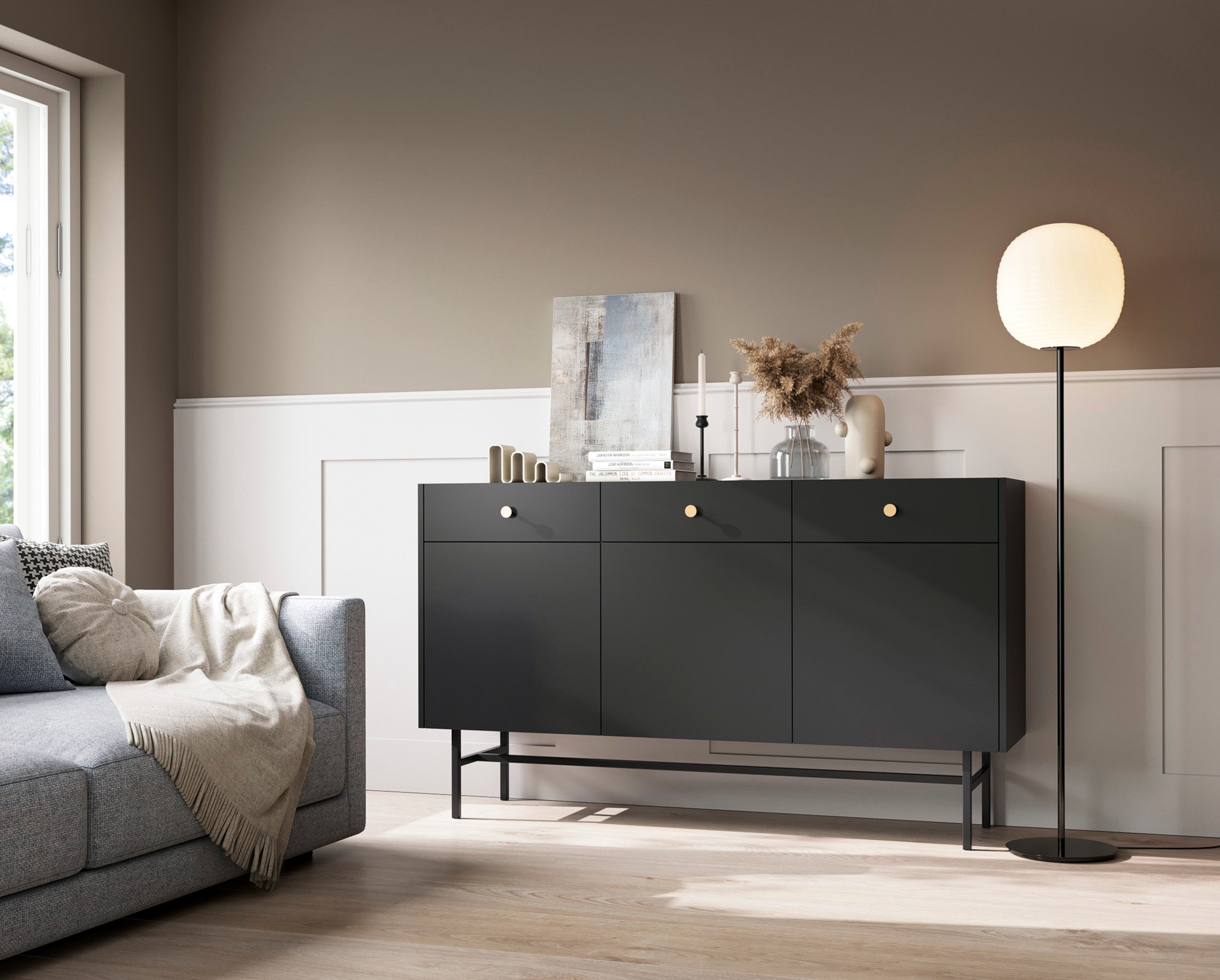 Drehtür-Kommode Divenos mit Schubladen 155 cm Schwarz