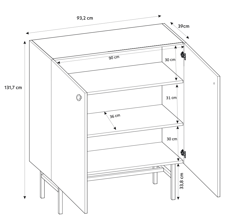 Hohe Kommode Divenos, zweiflügelig, 93 cm, Grau-Beige