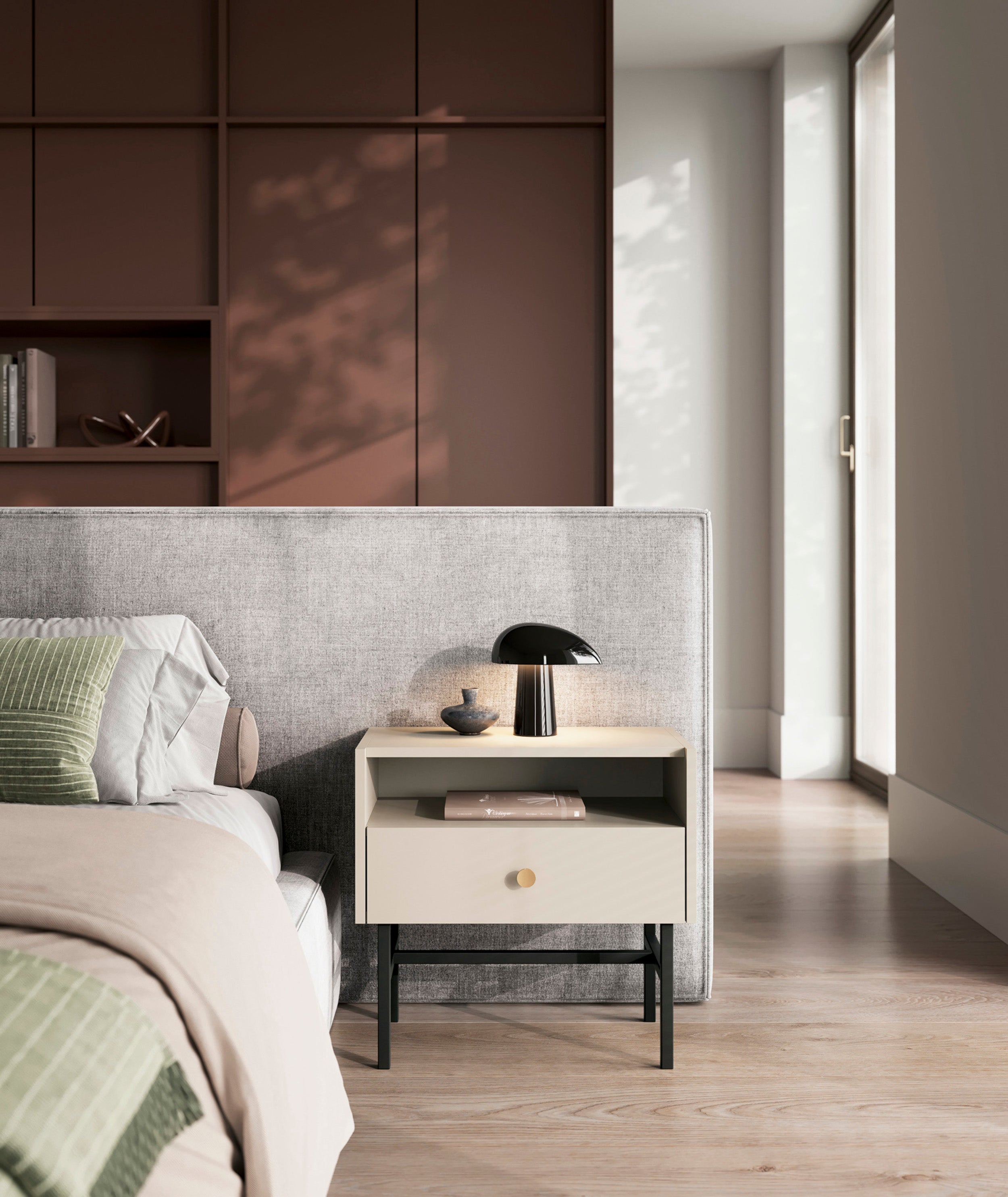 Nachttisch Divenos mit Schublade 54 cm Grau-Beige