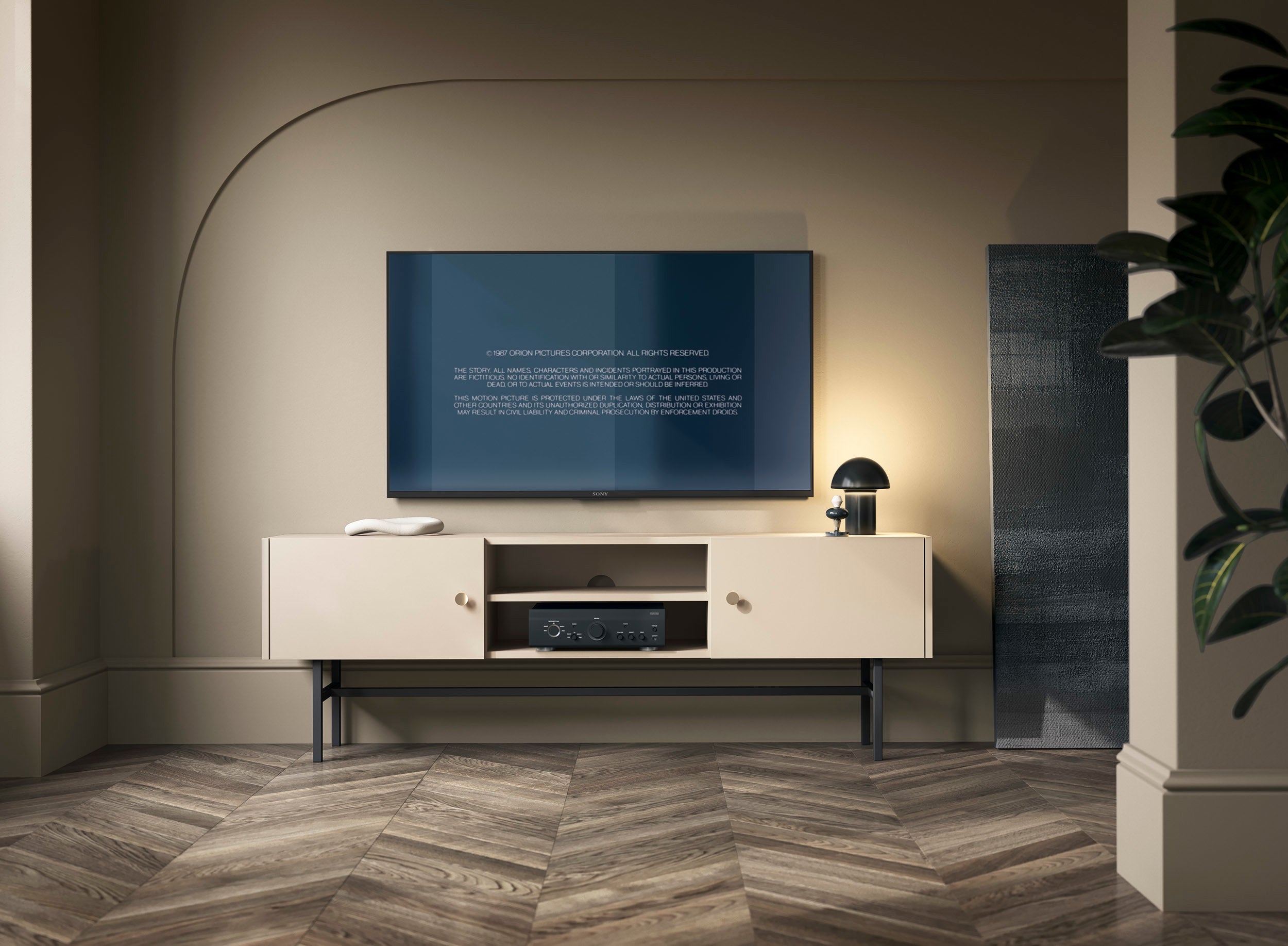 TV-Schrank Divenos, zweiflügelig, 155 cm mit Nischen, Grau-Beige