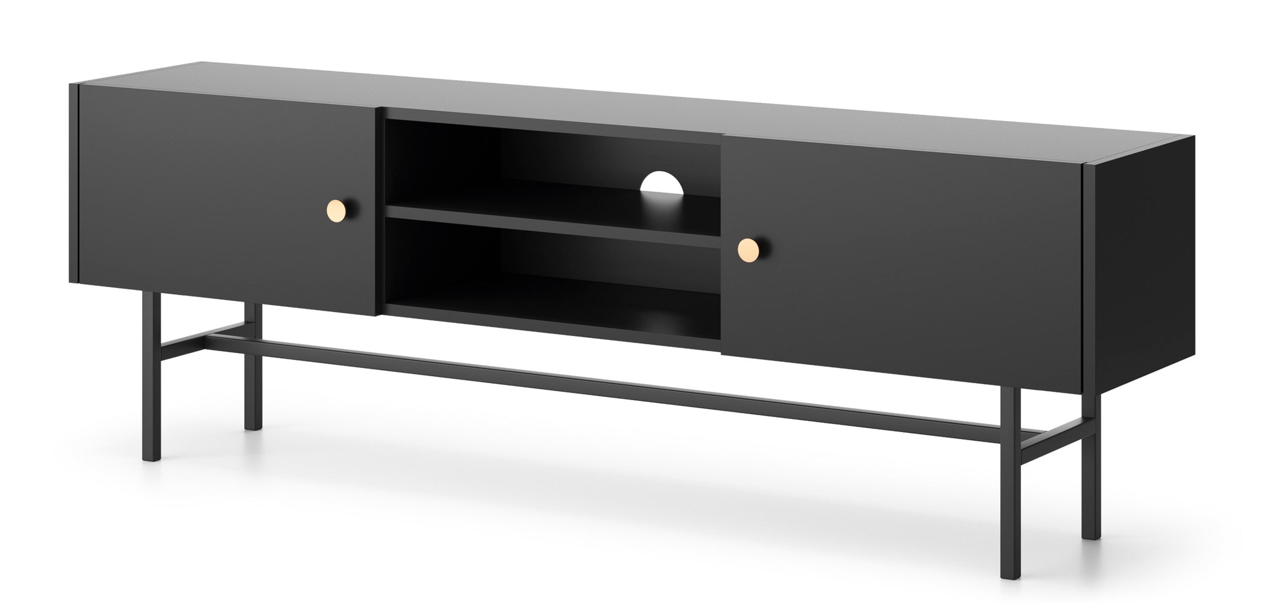 TV-Schrank Divenos, zweiflügelig, 155 cm mit Nischen, Schwarz