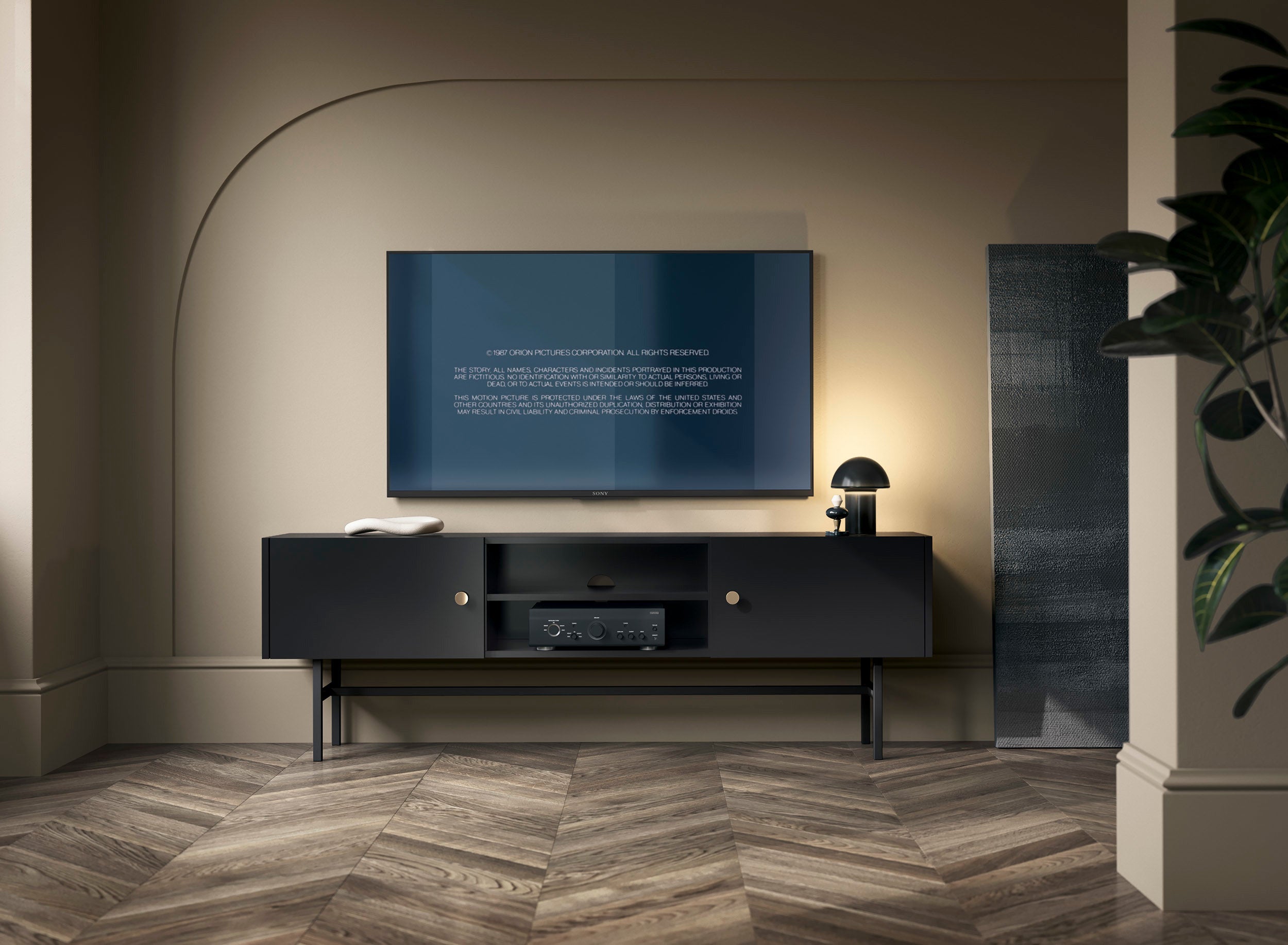 TV-Schrank Divenos, zweiflügelig, 155 cm mit Nischen, Schwarz