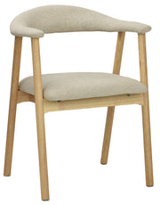 Holzstuhl für das Esszimmer Depenne mit Bouclé-Stoff in Beige/Natur-Eiche