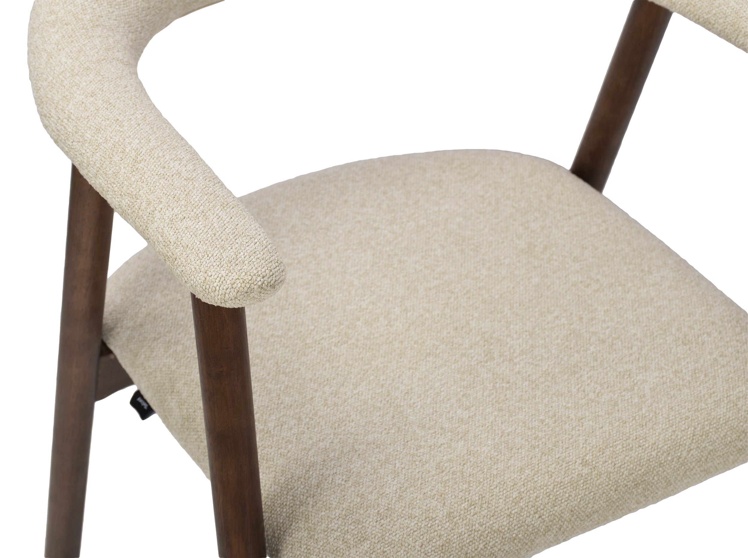 Holzstuhl für das Esszimmer Depenne mit Bouclé-Stoff in Beige/Nussbaum