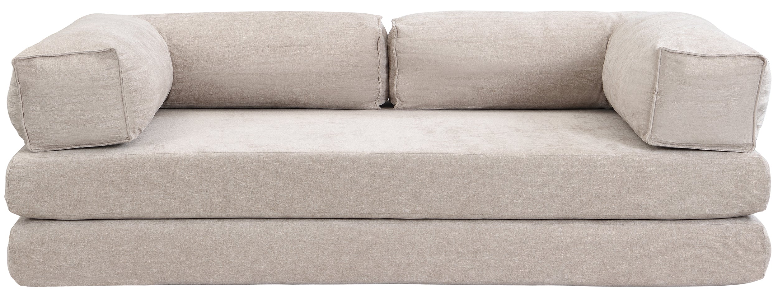 Zweisitziges ausklappbares Sofa Semassy, beige Chenille, pflegeleicht, mit Metallrahmen