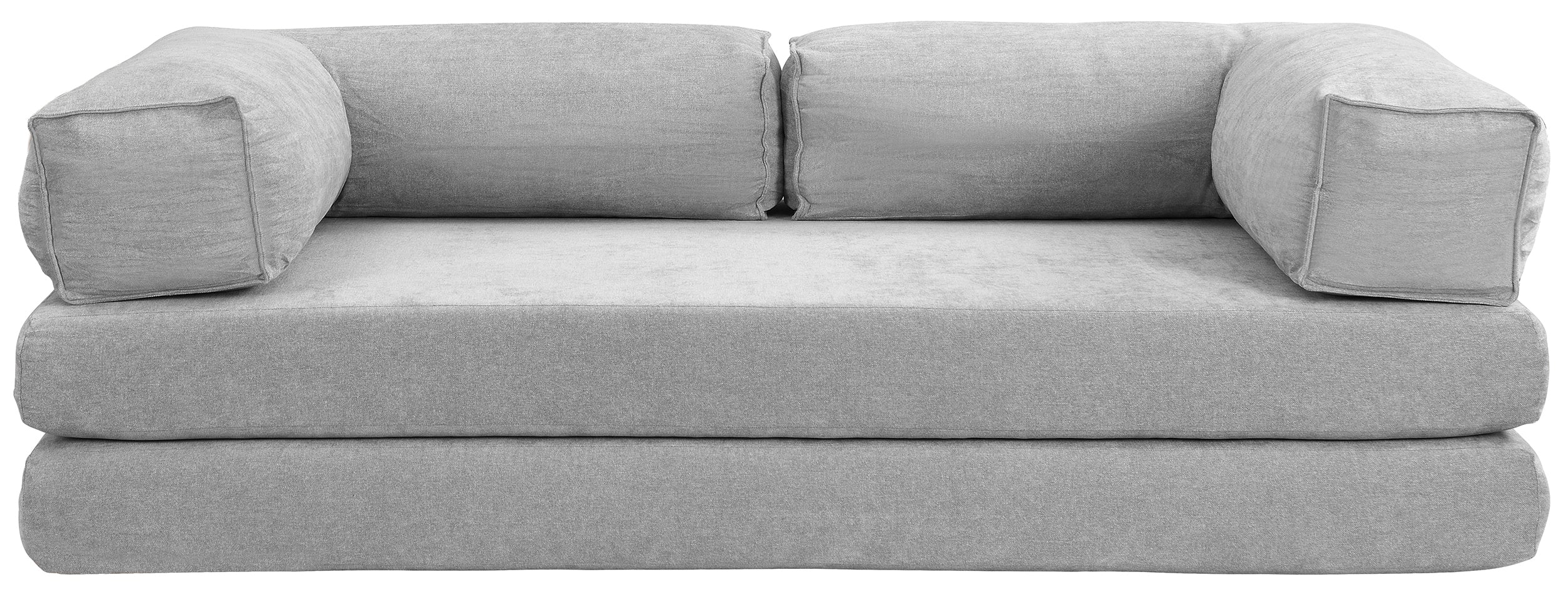 Zweisitziges Schlafsofa Semassy in Hellgrau, pflegeleichter Chenille mit Metallrahmen