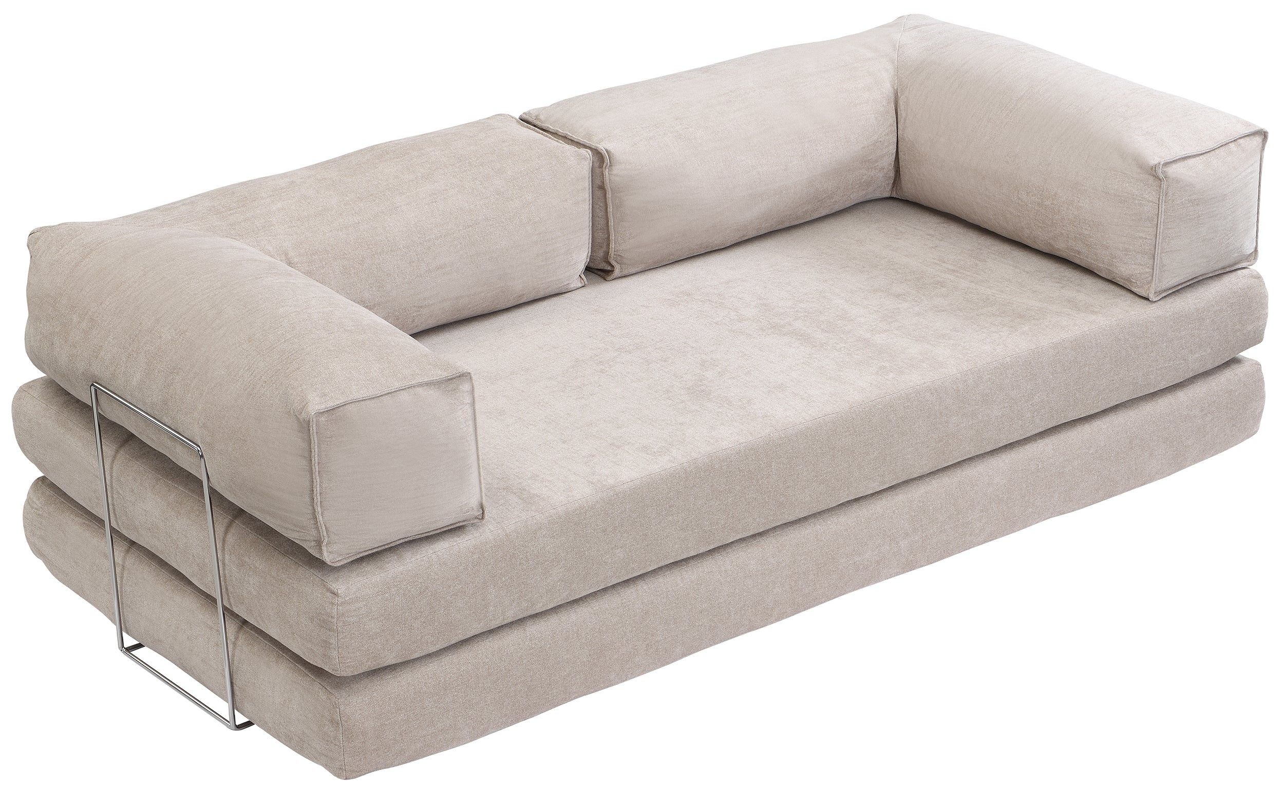 Zweisitziges ausklappbares Sofa Semassy, beige Chenille, pflegeleicht, mit Metallrahmen