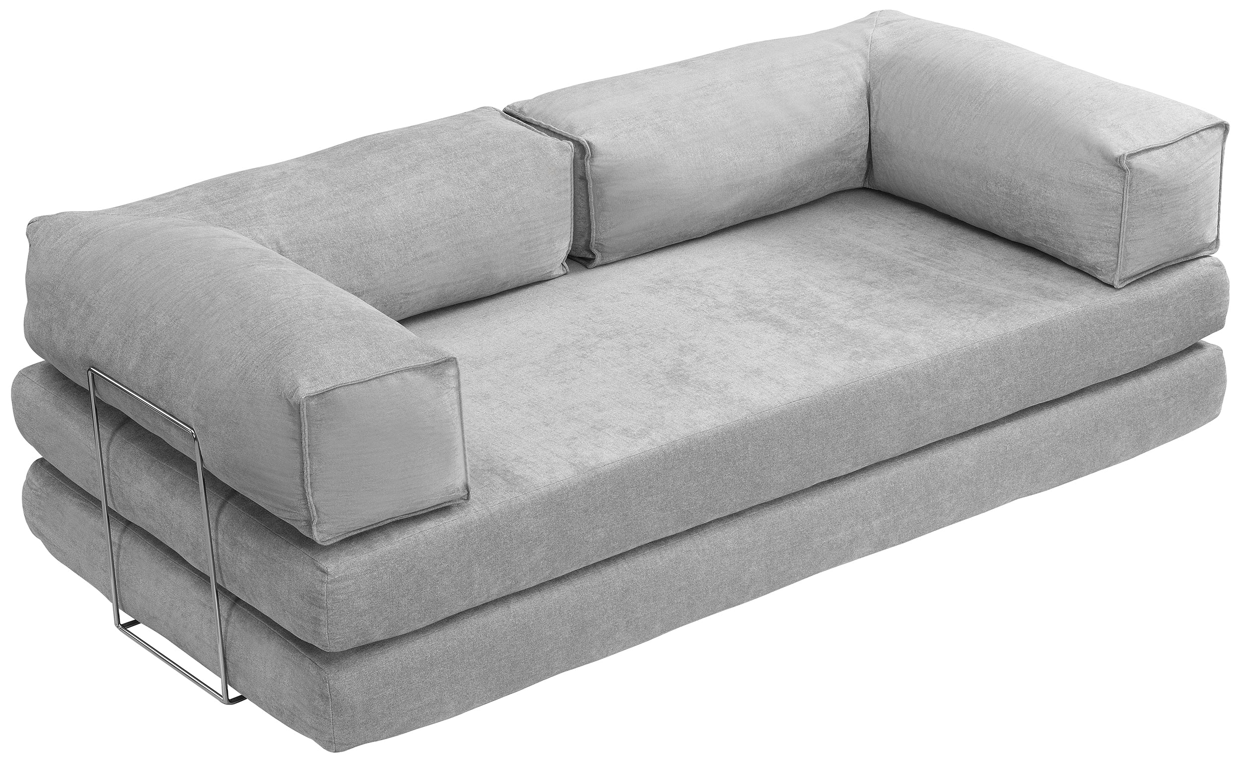 Zweisitziges Schlafsofa Semassy in Hellgrau, pflegeleichter Chenille mit Metallrahmen