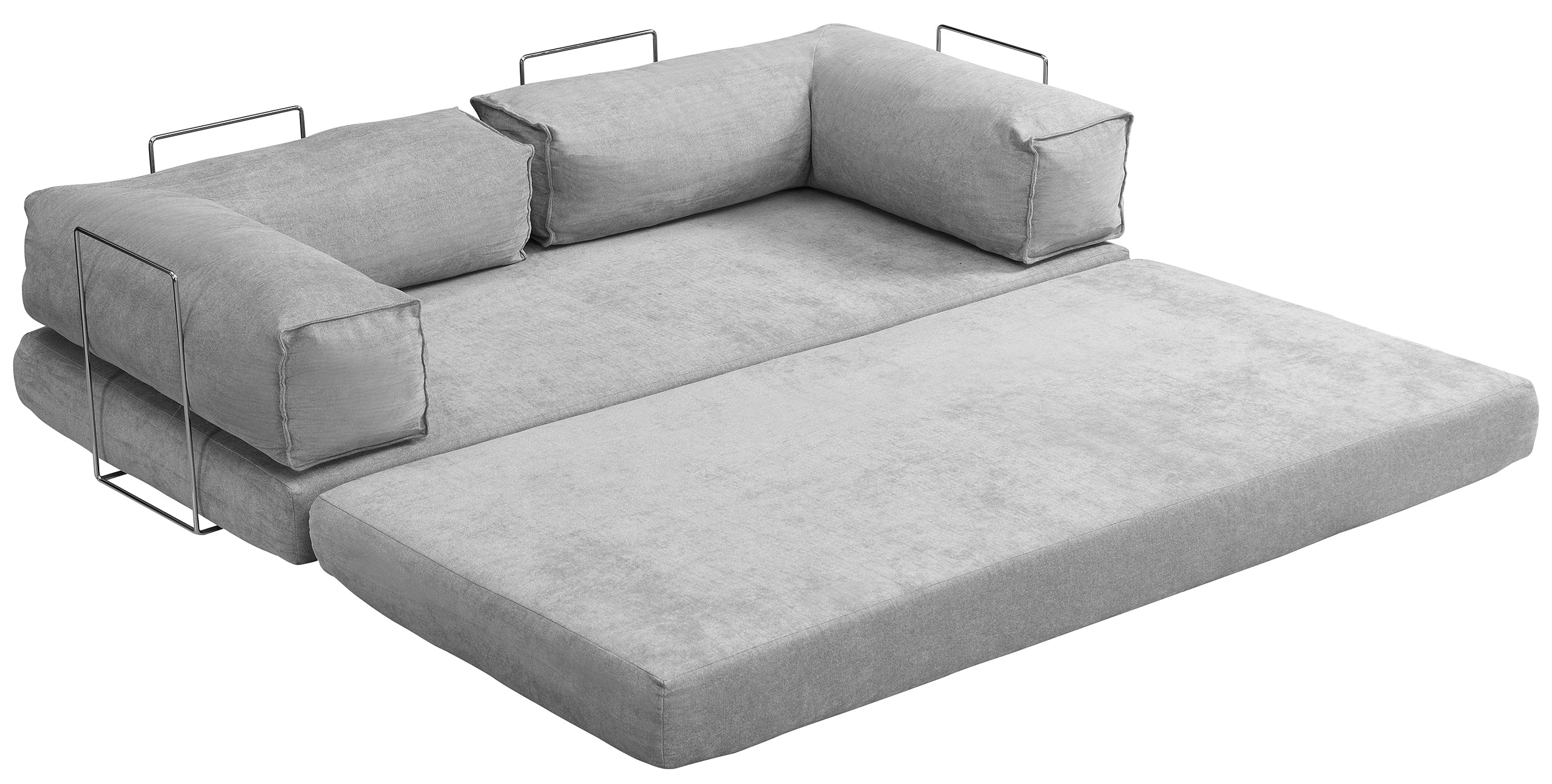 Zweisitziges Schlafsofa Semassy in Hellgrau, pflegeleichter Chenille mit Metallrahmen