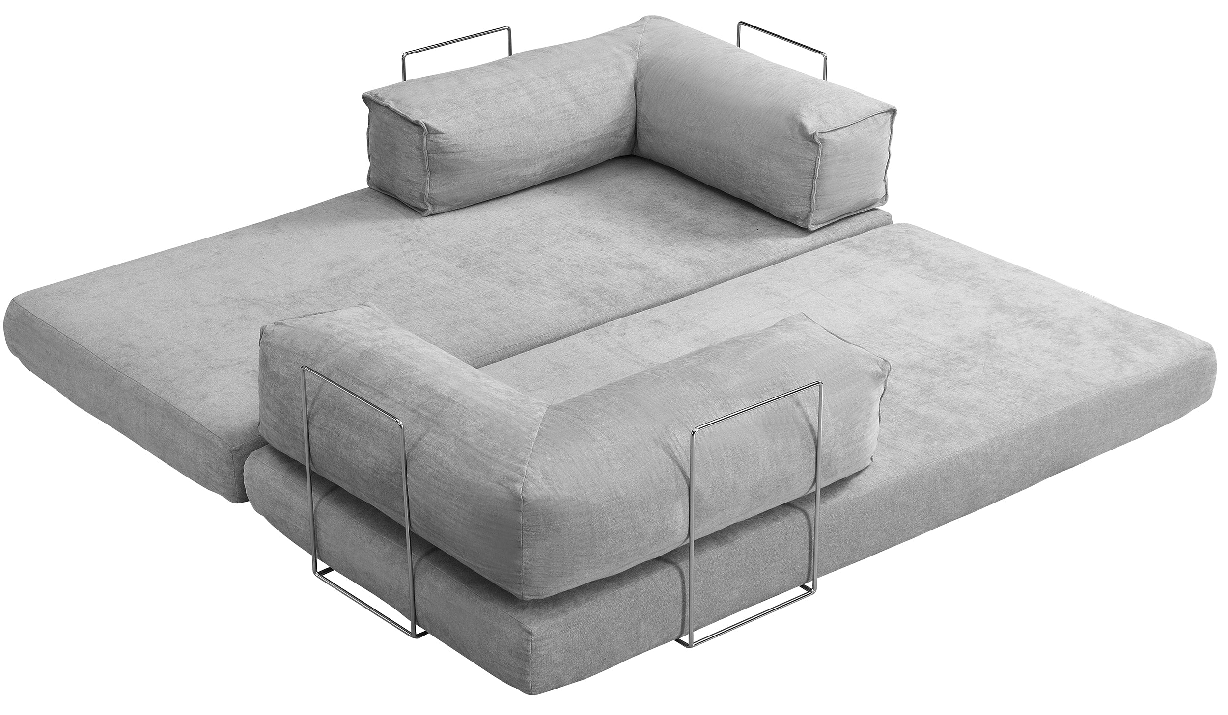 Zweisitziges Schlafsofa Semassy in Hellgrau, pflegeleichter Chenille mit Metallrahmen