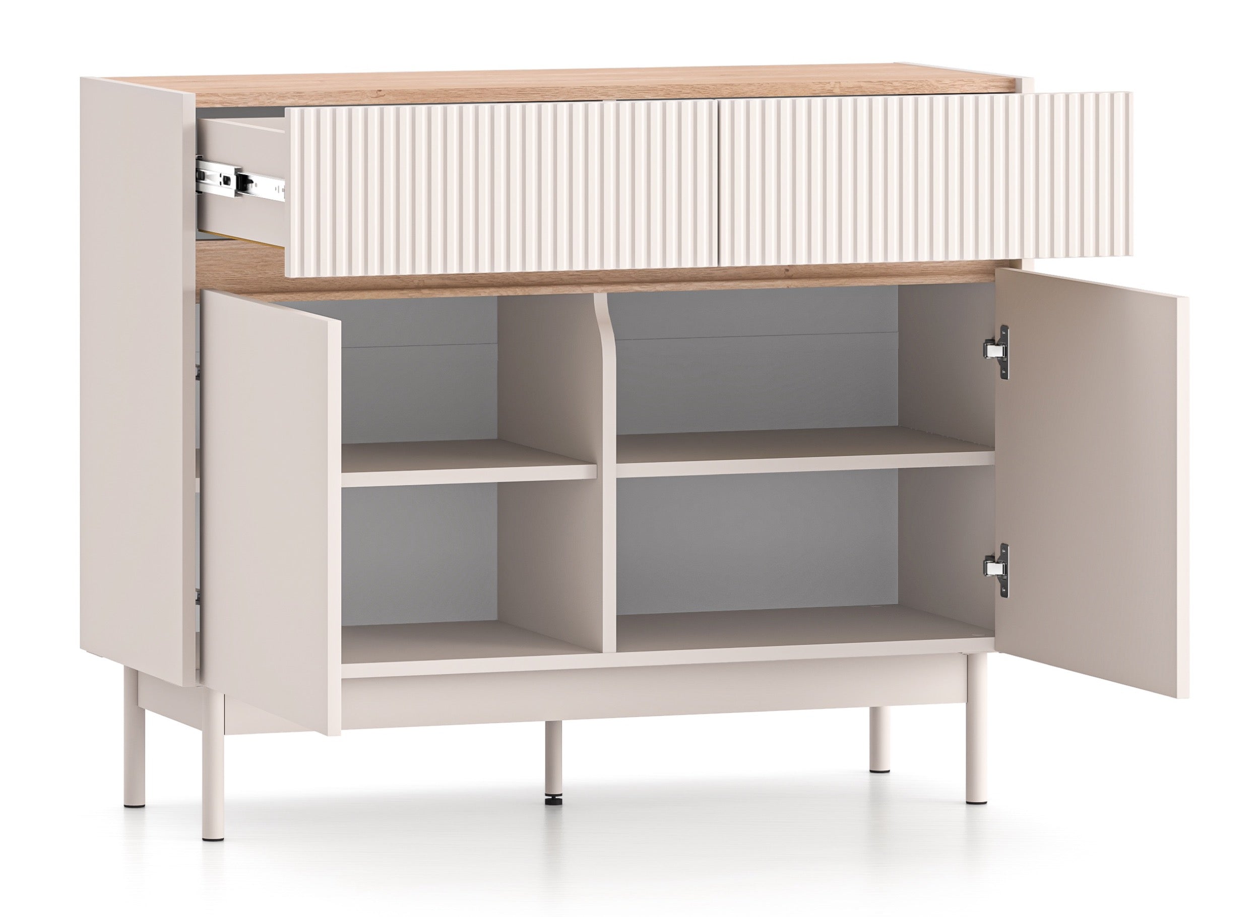Zweiturige Kommode Dunea mit zwei Schubladen, 104 cm, Kaschmir/Eiche