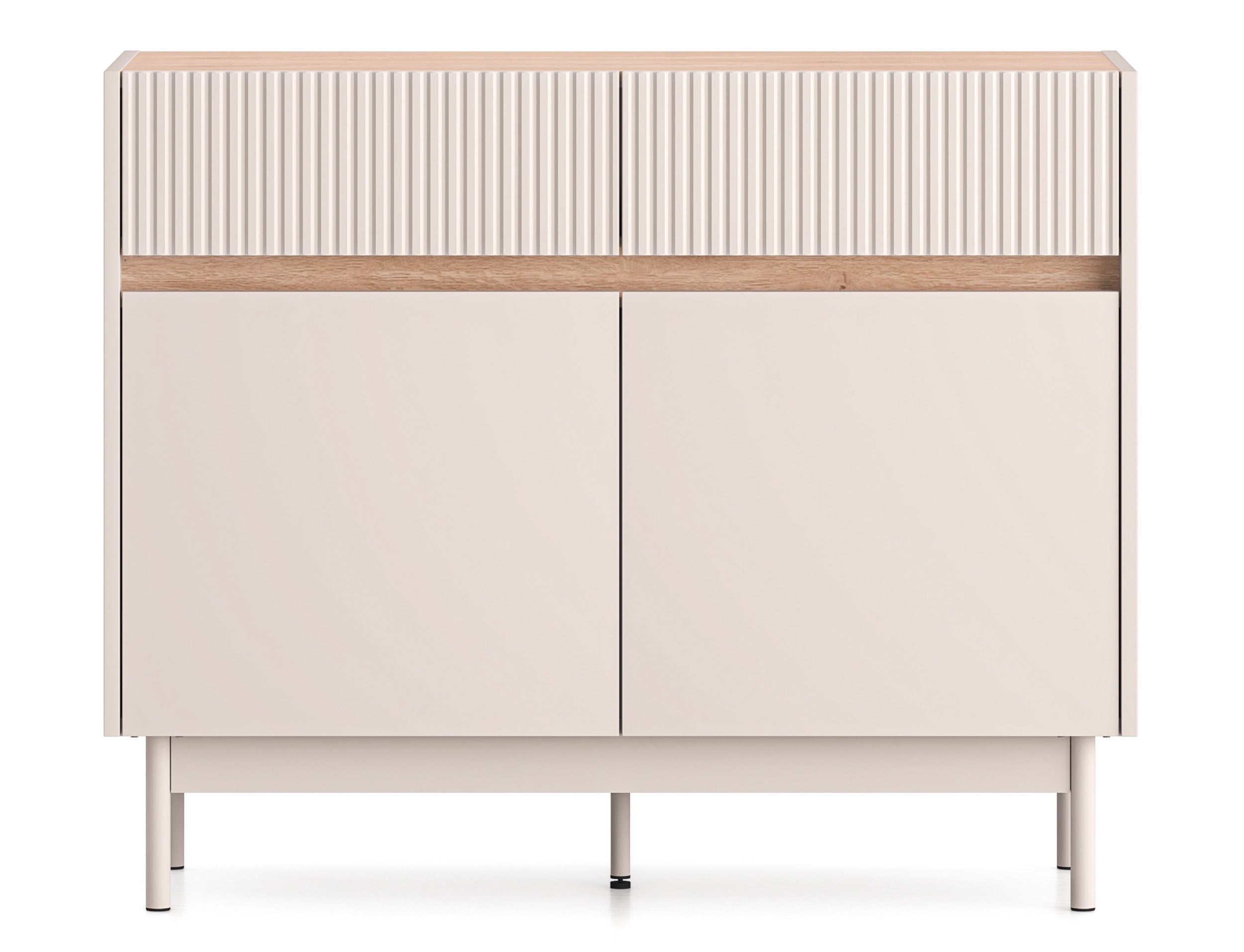 Zweiturige Kommode Dunea mit zwei Schubladen, 104 cm, Kaschmir/Eiche