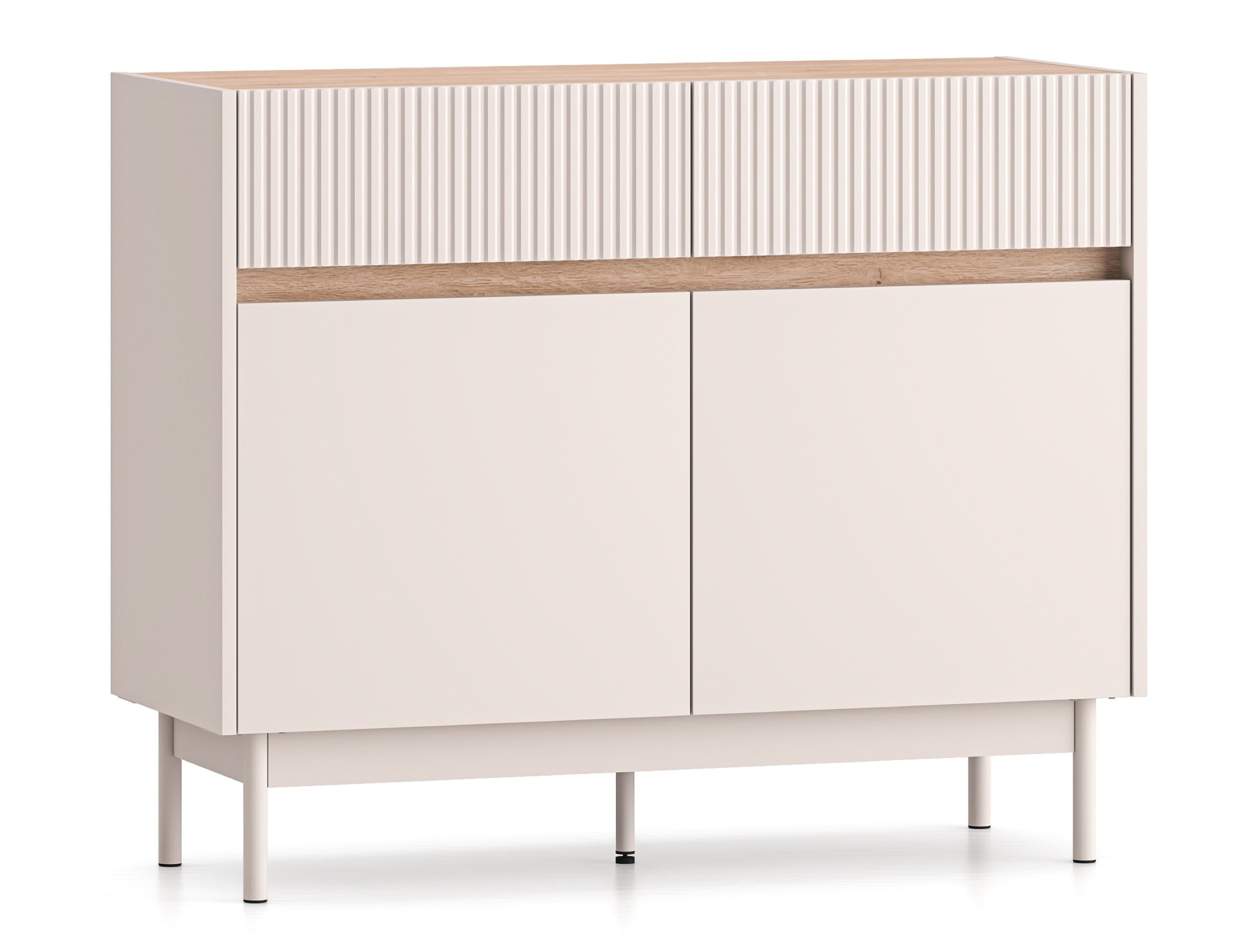 Zweiturige Kommode Dunea mit zwei Schubladen, 104 cm, Kaschmir/Eiche