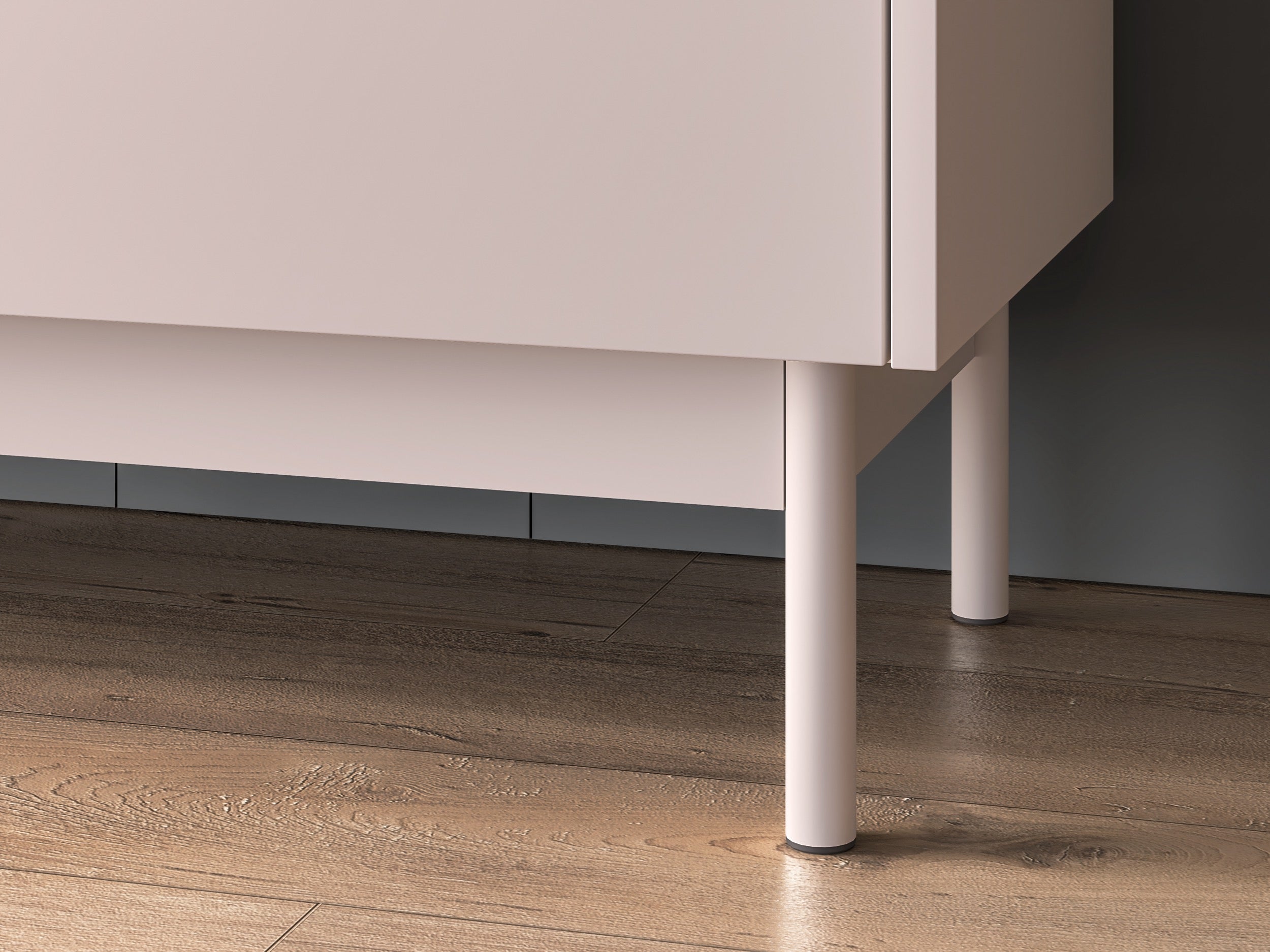 Drehtür-Kommode Dunea mit drei Schubladen, 154 cm, Kaschmir/Eiche