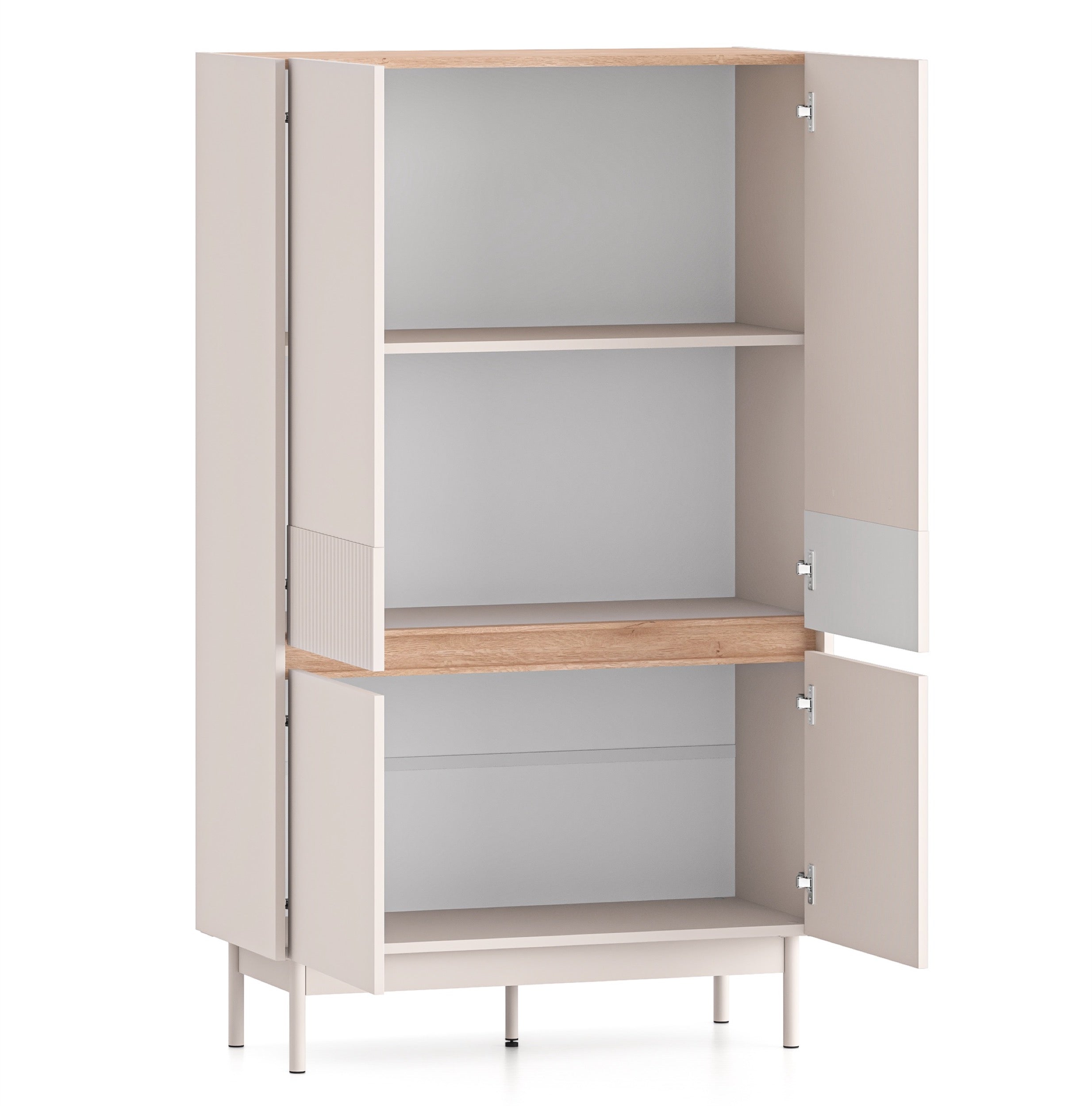 Hohe Kommode mit vier Türen Dunea 92 cm Kaschmir/Eiche