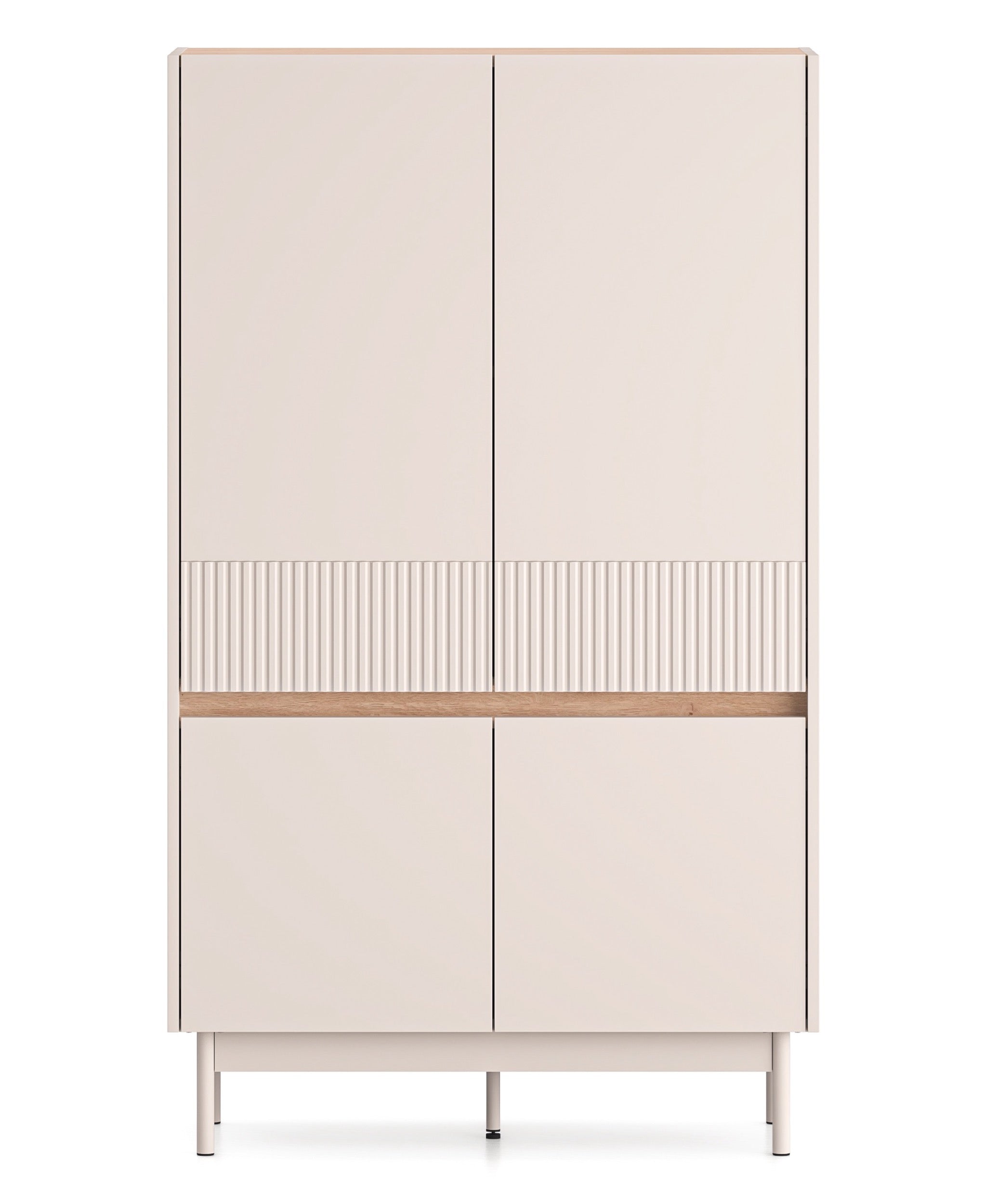 Hohe Kommode mit vier Türen Dunea 92 cm Kaschmir/Eiche