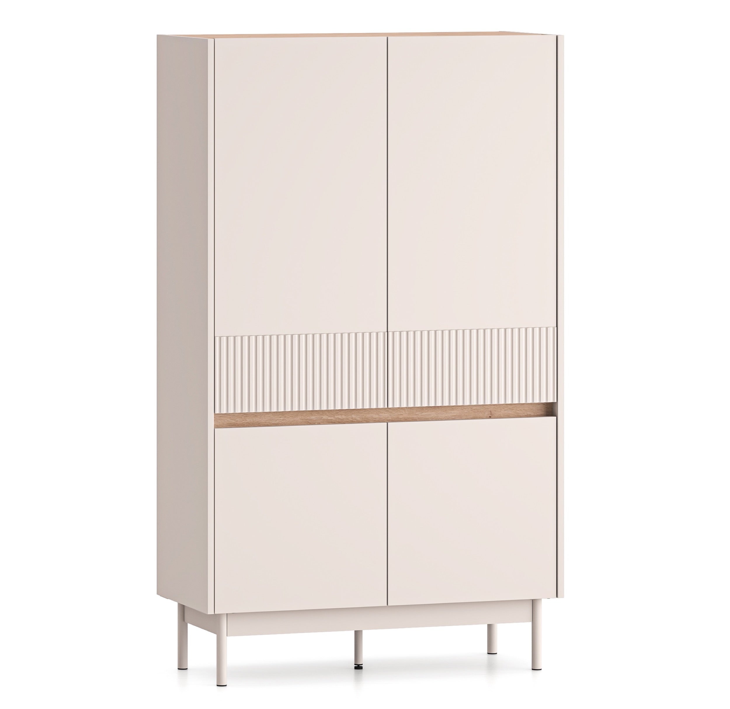Hohe Kommode mit vier Türen Dunea 92 cm Kaschmir/Eiche