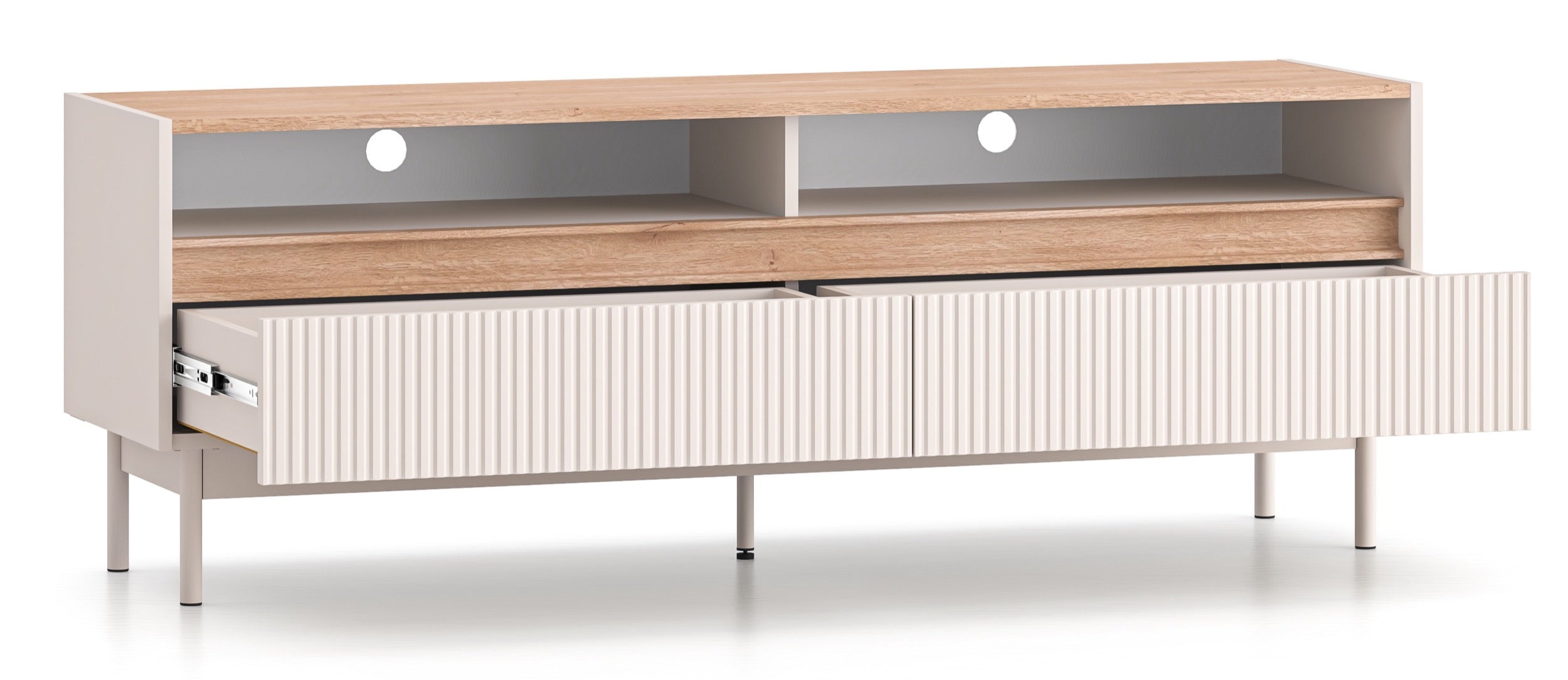 TV-Schrank Dunea mit zwei Schubladen und Fächern, 154 cm, Kaschmir/Eiche