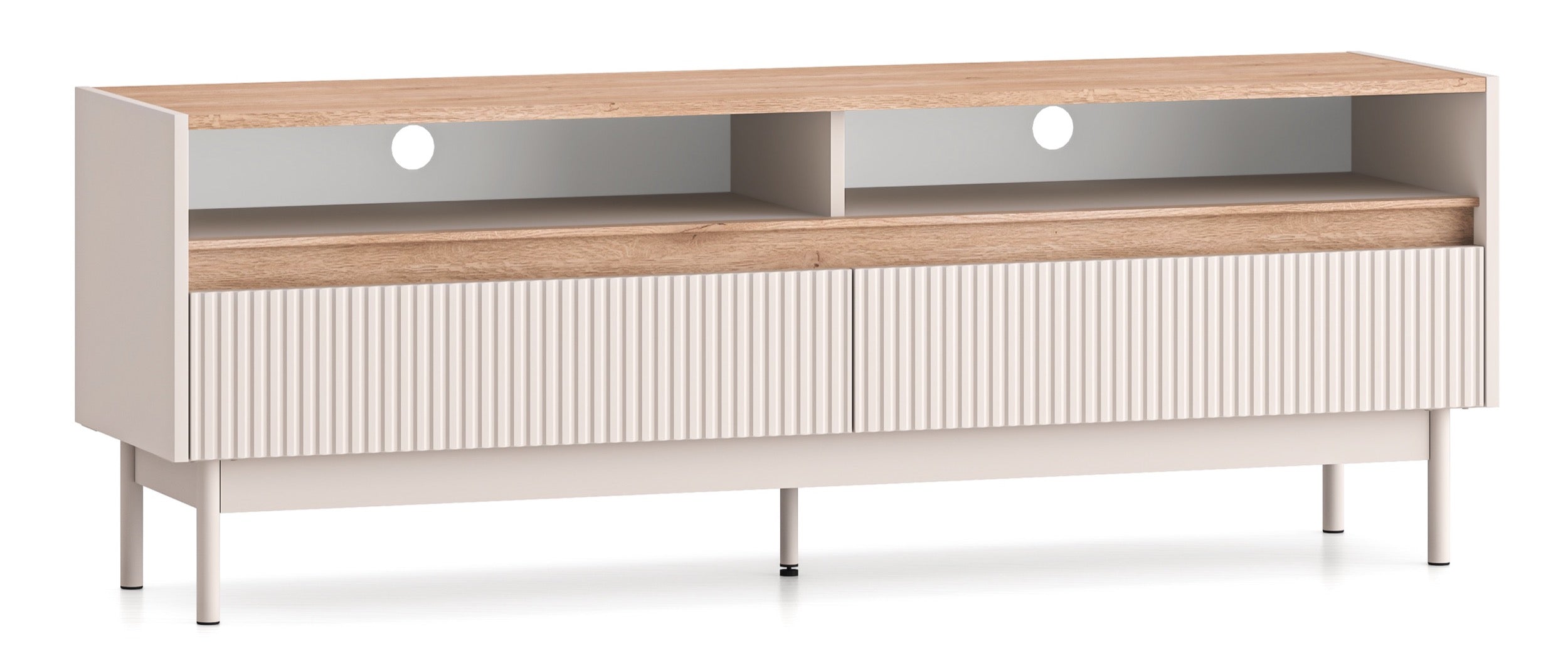 TV-Schrank Dunea mit zwei Schubladen und Fächern, 154 cm, Kaschmir/Eiche