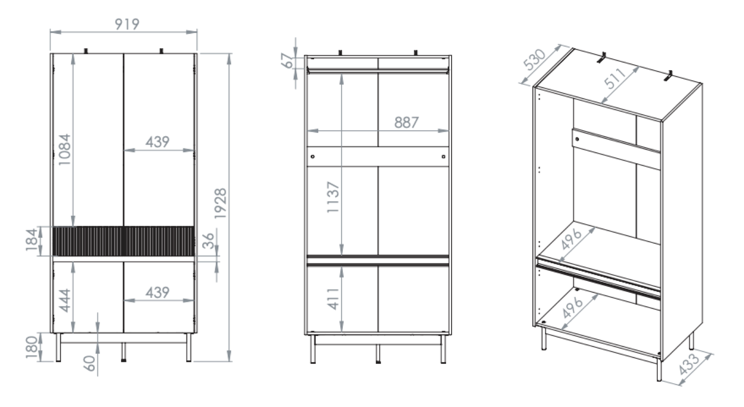 Vier­türiger Schrank Dunea 92 cm Kaschmir/Eiche