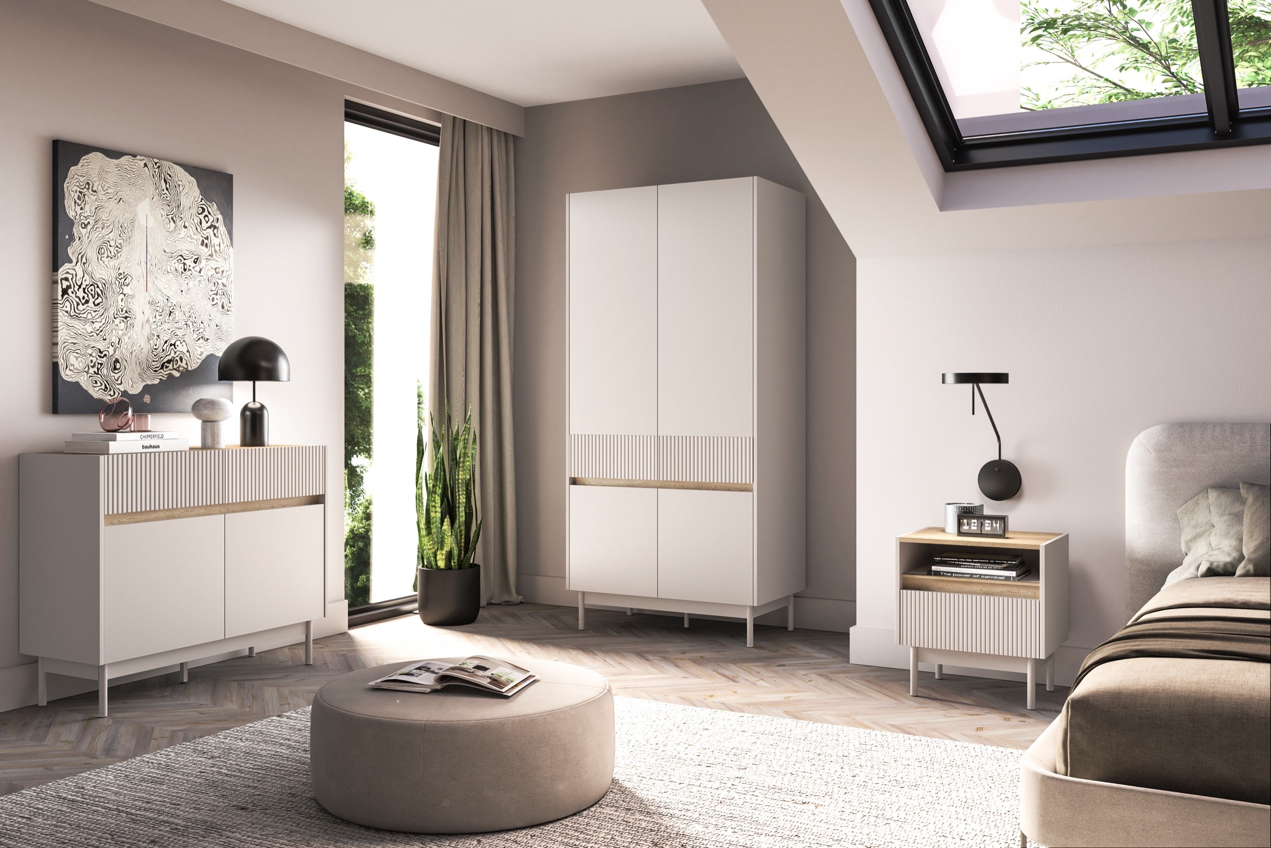 Vier­türiger Schrank Dunea 92 cm Kaschmir/Eiche