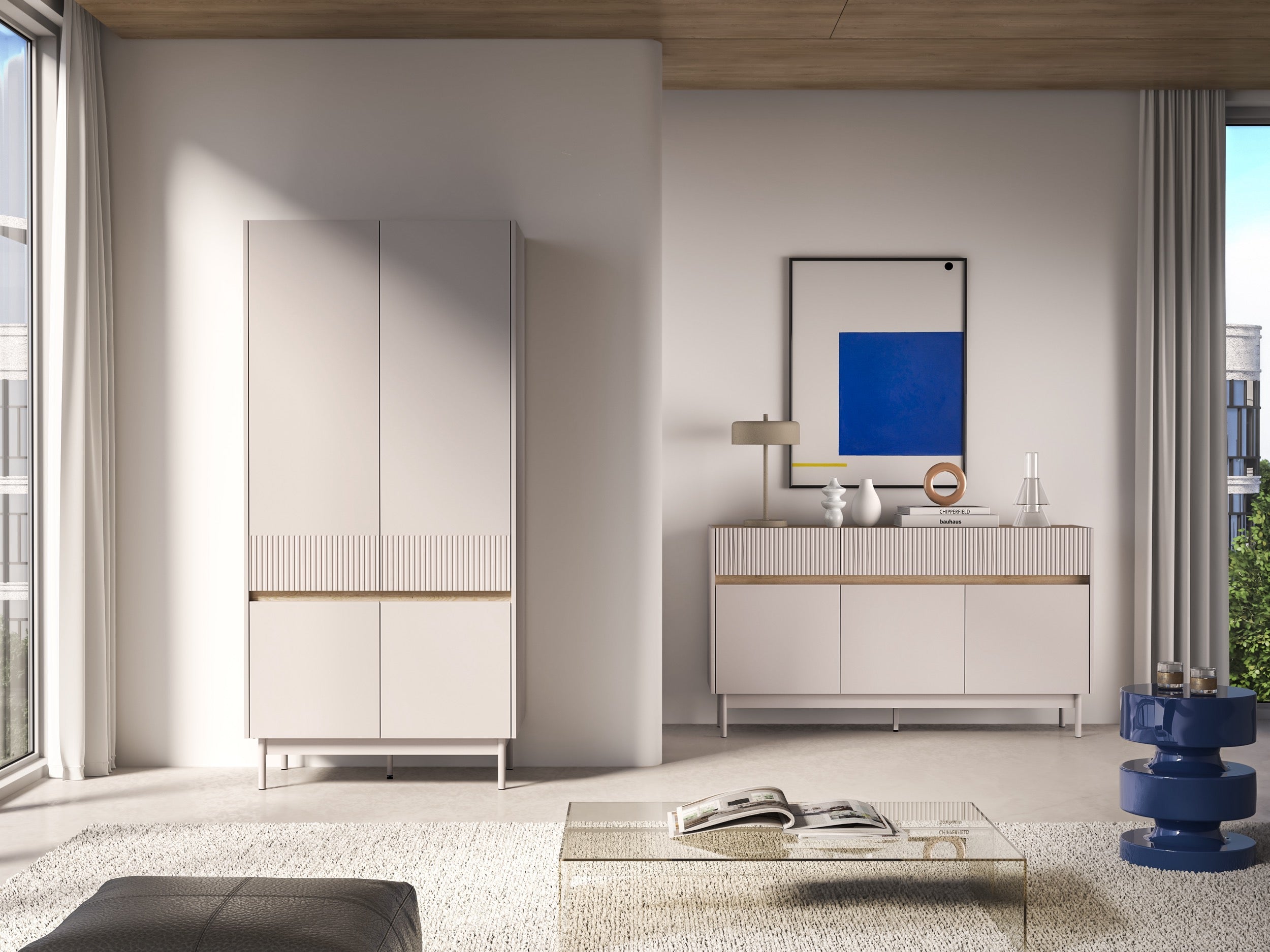 Vier­türiger Schrank Dunea 92 cm Kaschmir/Eiche