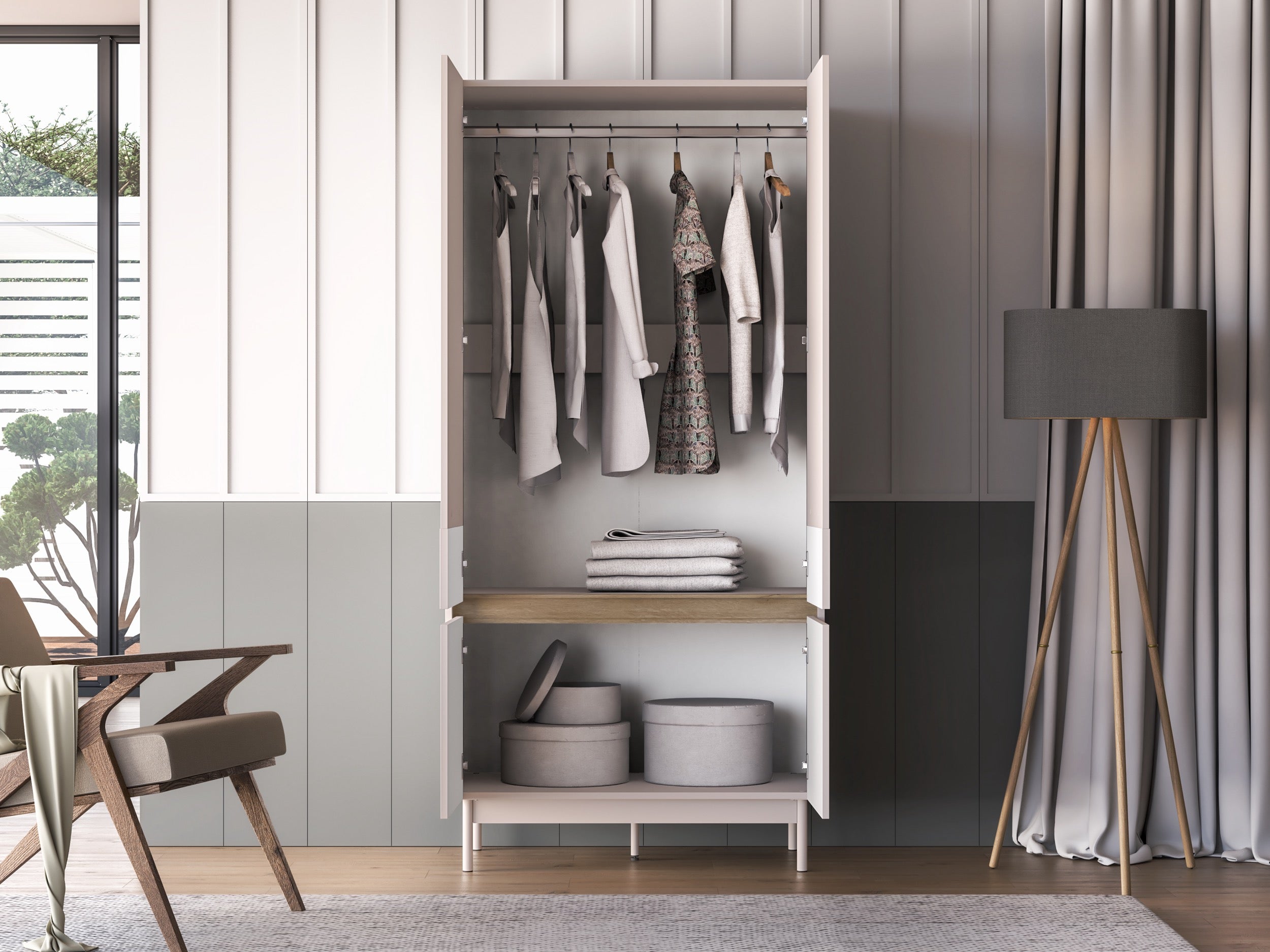 Vier­türiger Schrank Dunea 92 cm Kaschmir/Eiche