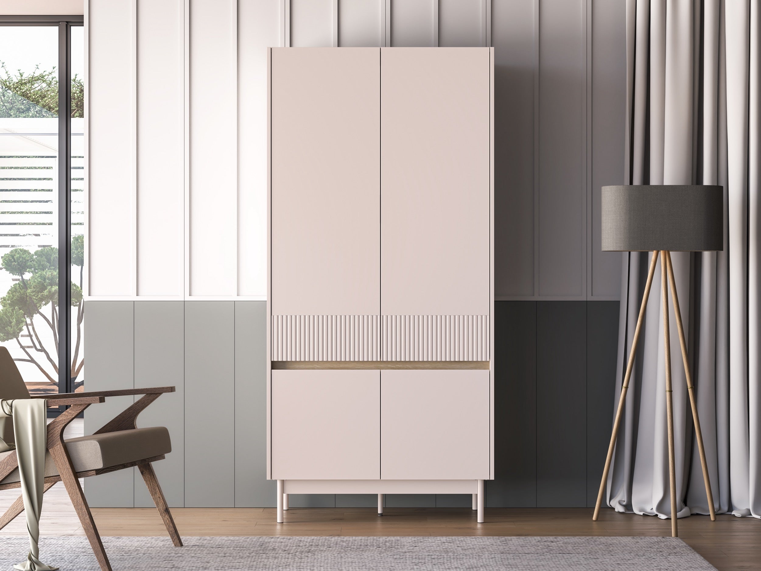 Vier­türiger Schrank Dunea 92 cm Kaschmir/Eiche